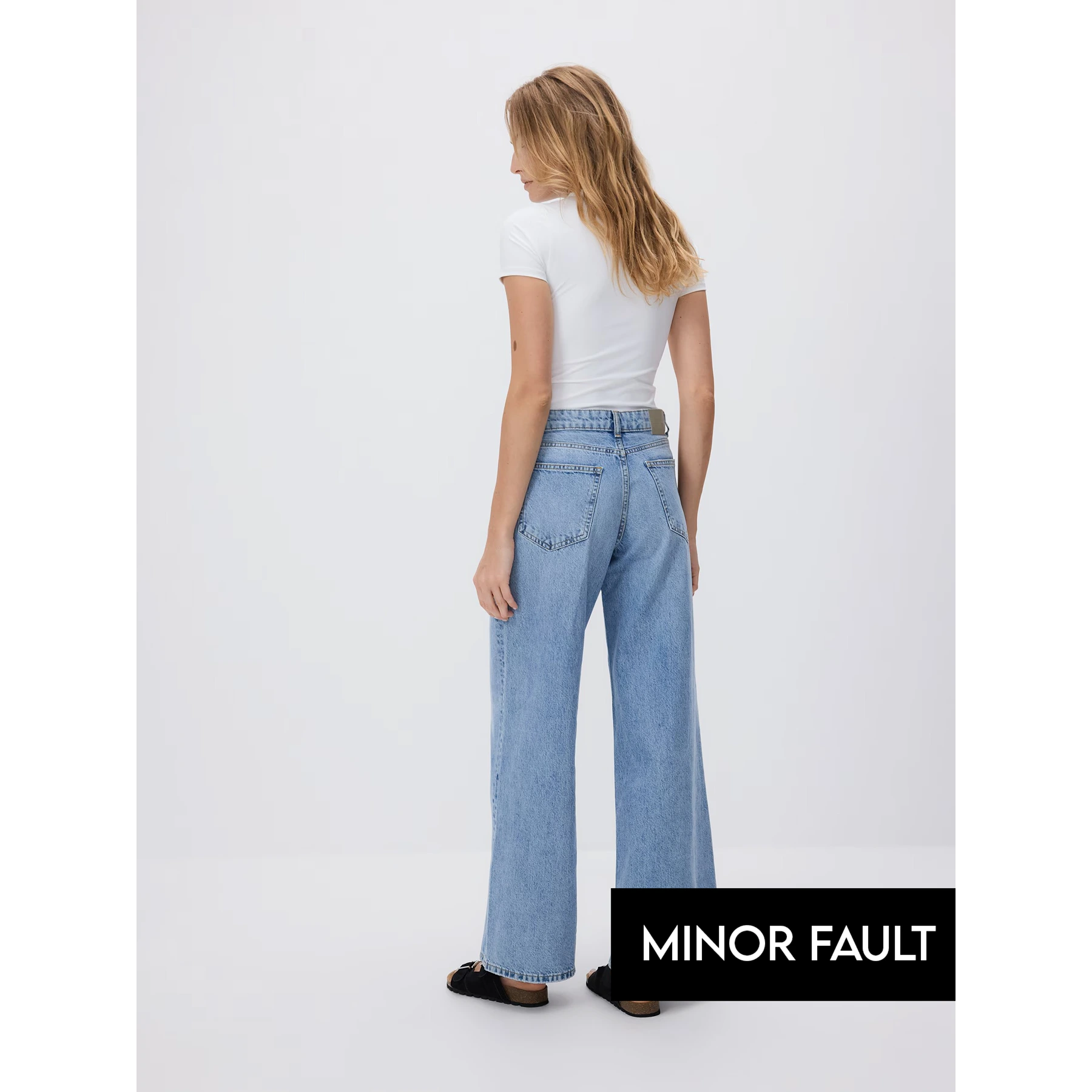 (Minor Fault) Light Blue Long Wide Leg Jeans | Montivo Pakistan