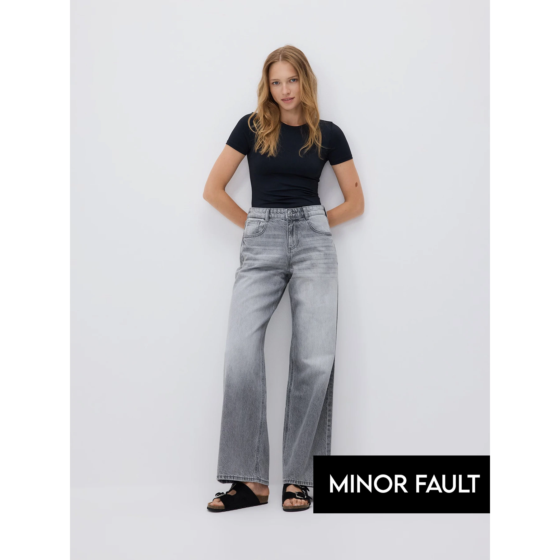 (Minor Fault) Grey Wide Leg Baggy Jeans | Montivo Pakistan