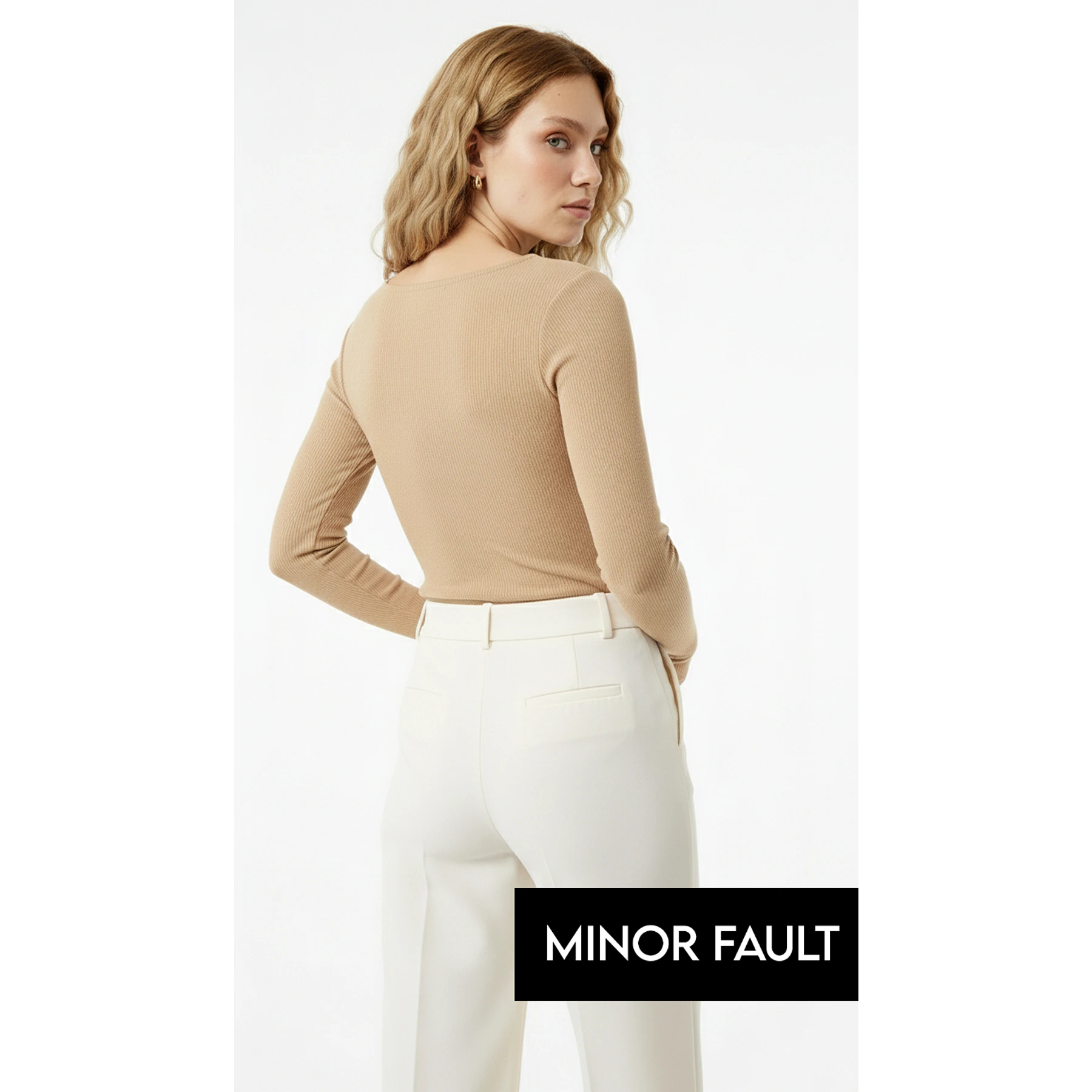 (Minor Fault) Camel Ribbed Square Neck Top | Montivo Pakistan