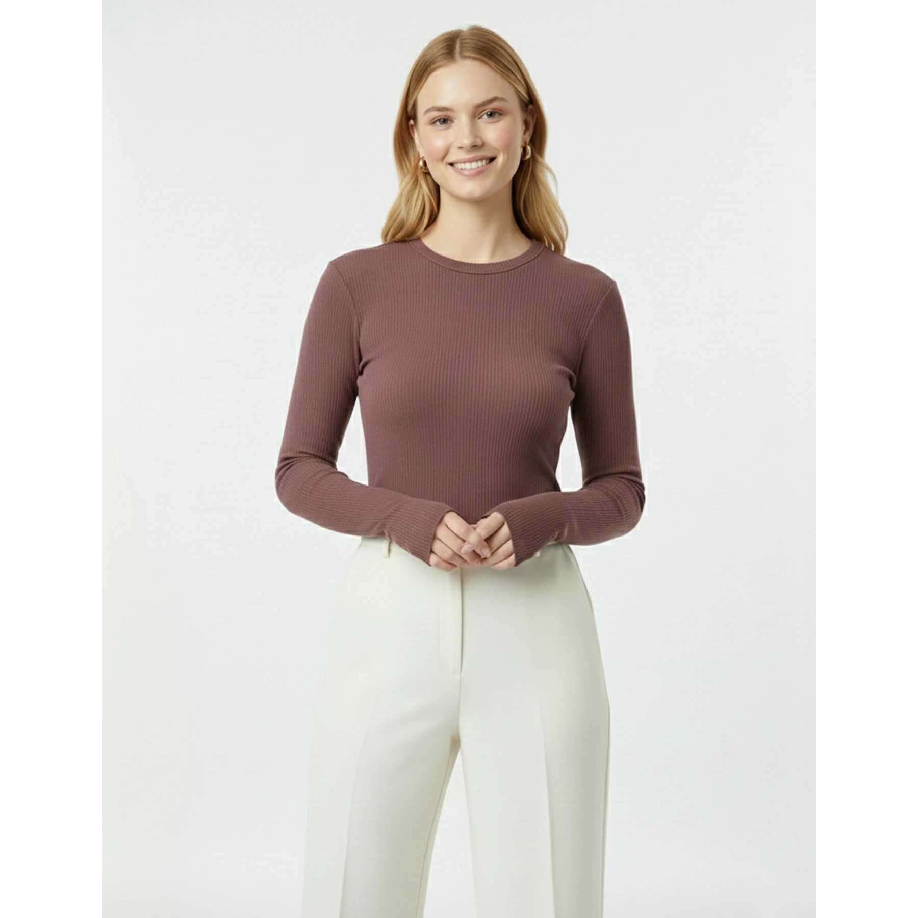 Muave Ribbed Crew Neck Top | Montivo Pakistan