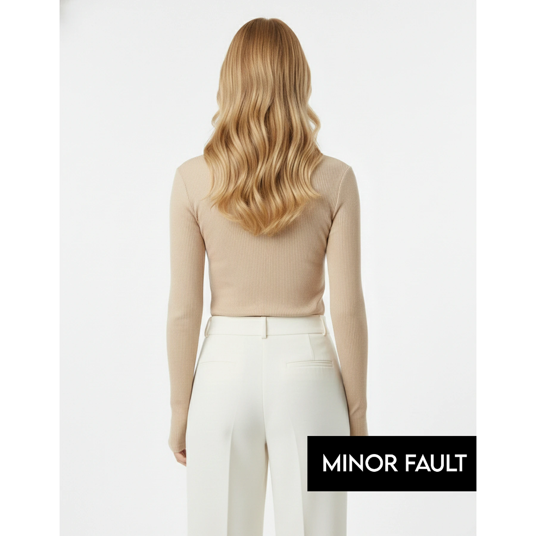 (Minor Fault) Beige Ribbed Crew Neck Top | Montivo Pakistan