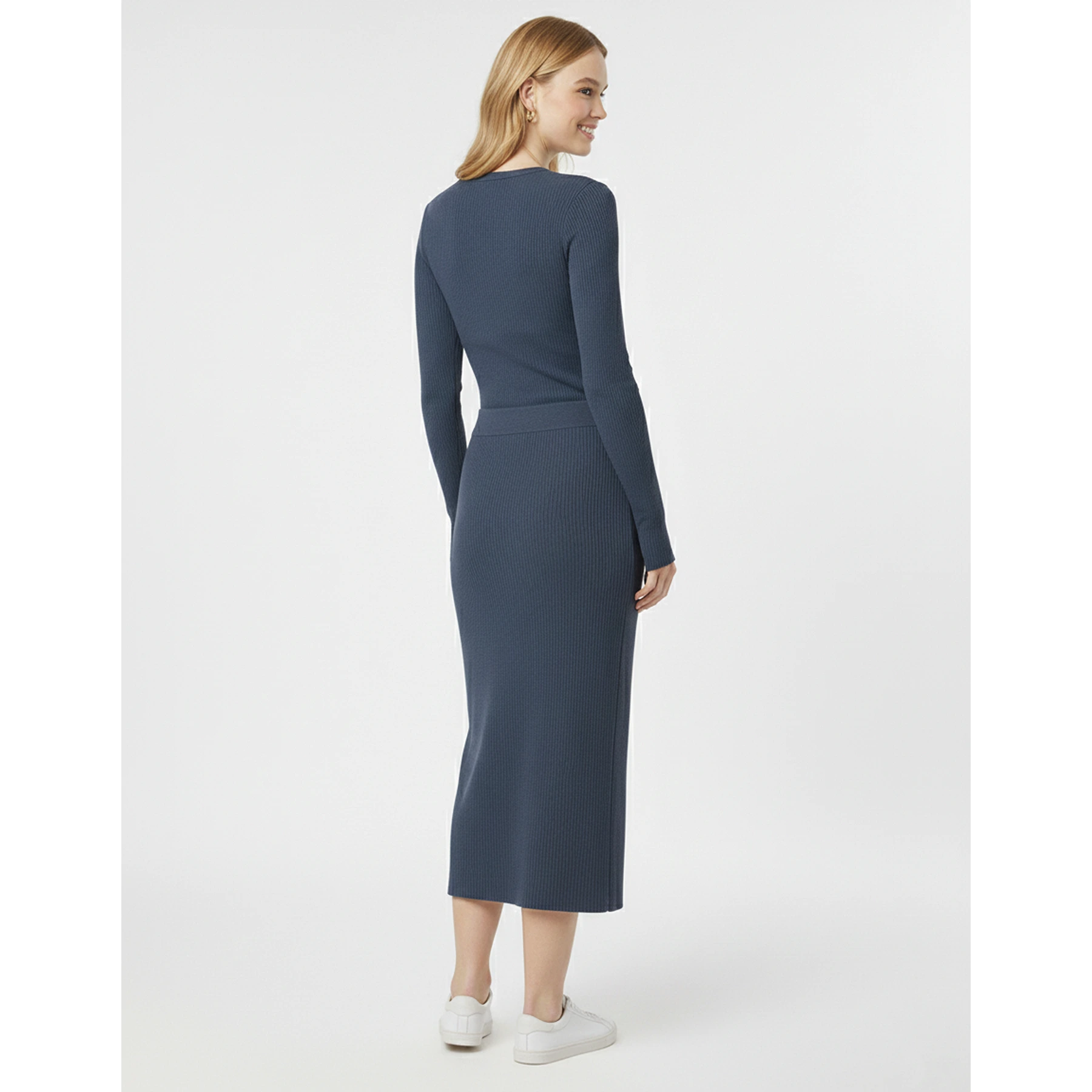 Blue Ribbed Knit Skirt | Montivo Pakistan