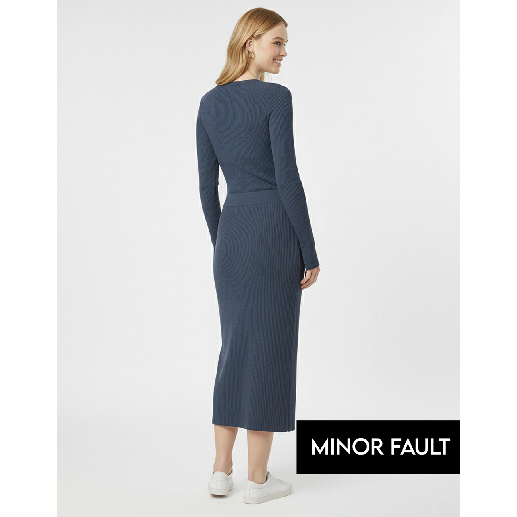 (Minor Fault) Blue Ribbed Knit Skirt | Montivo Pakistan