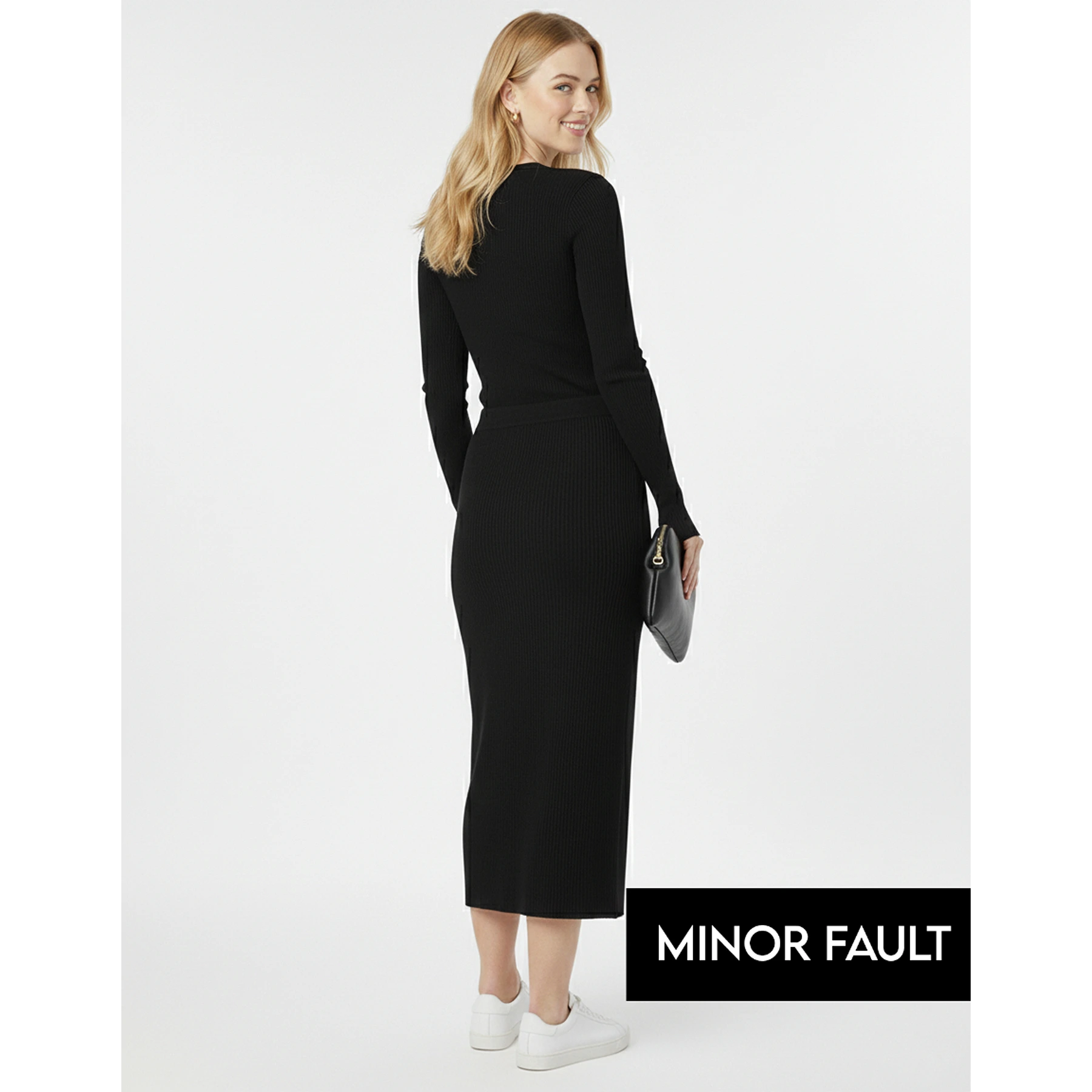 (Minor Fault) Black Ribbed Knit Skirt | Montivo Pakistan