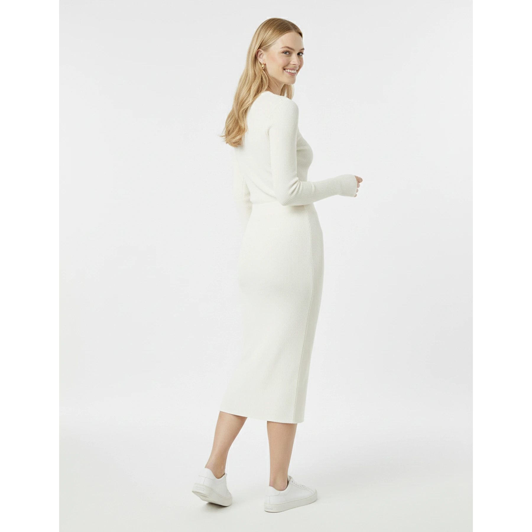 Off-White Ribbed Knit Skirt | Montivo Pakistan