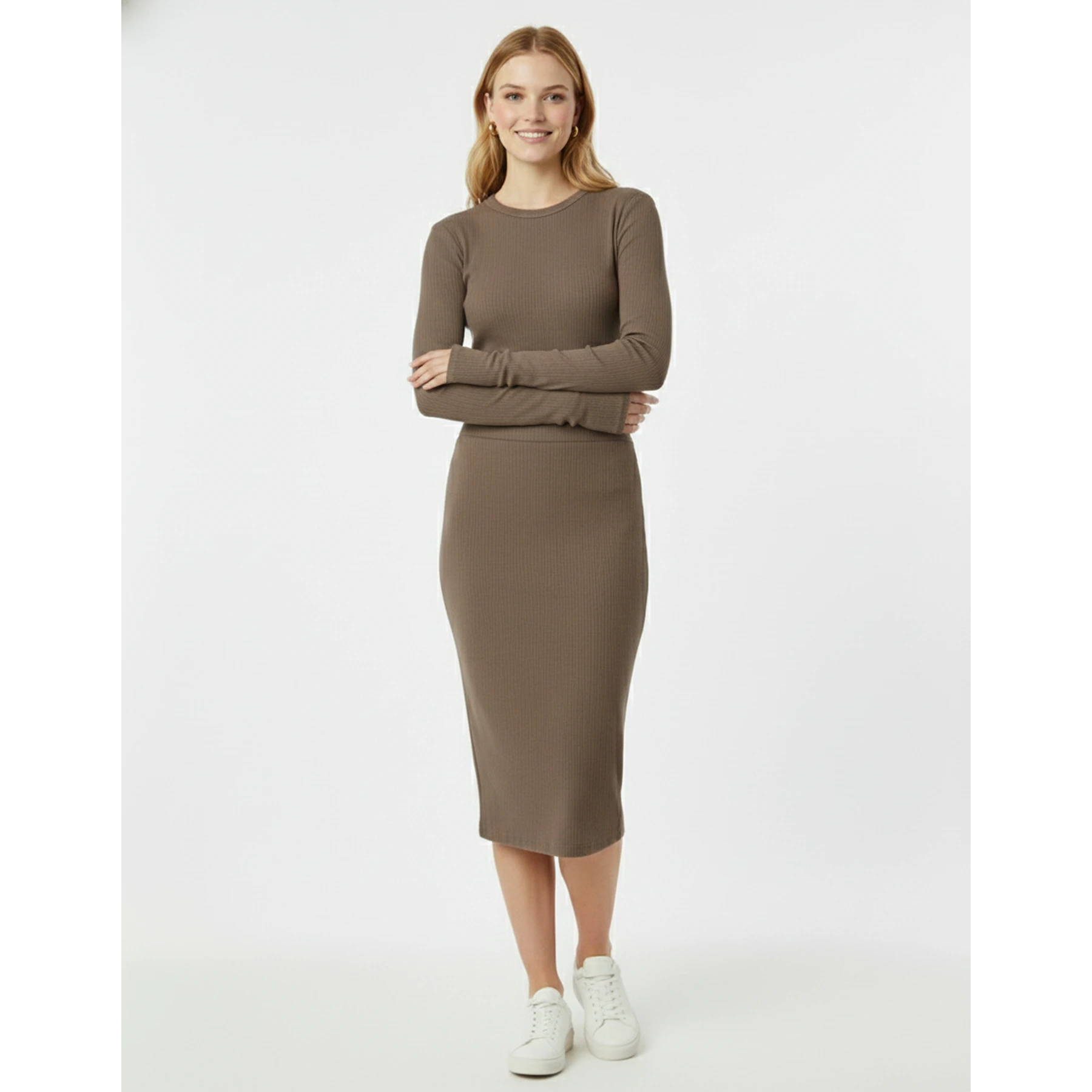 Brown Ribbed Knit Skirt | Montivo Pakistan