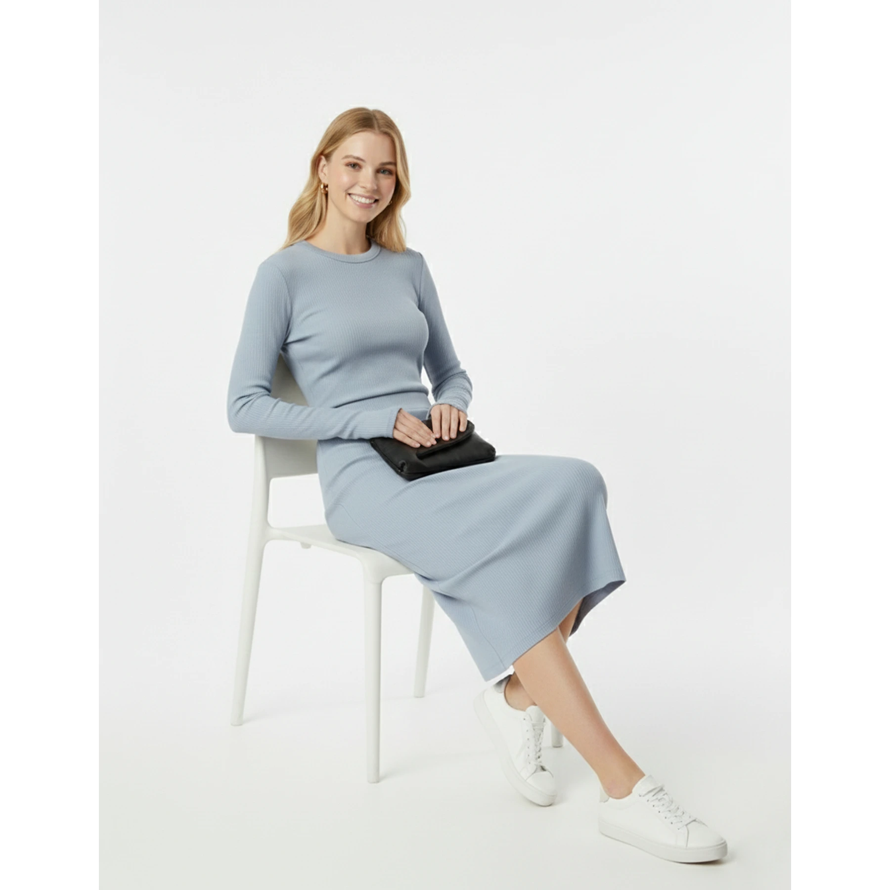 Light Blue Ribbed Knit Skirt | Montivo Pakistan