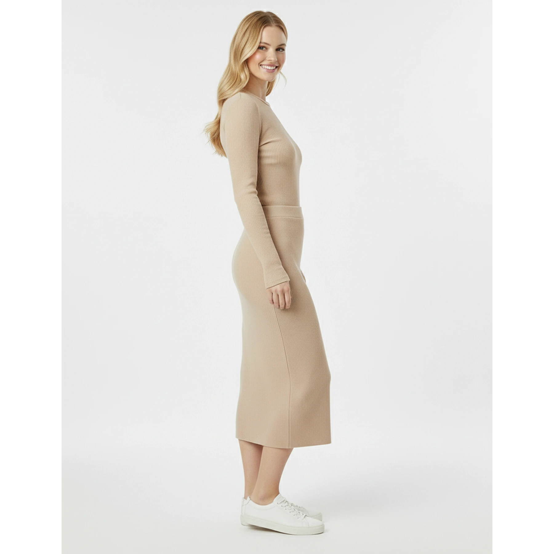 Beige Ribbed Knit Skirt | Montivo Pakistan