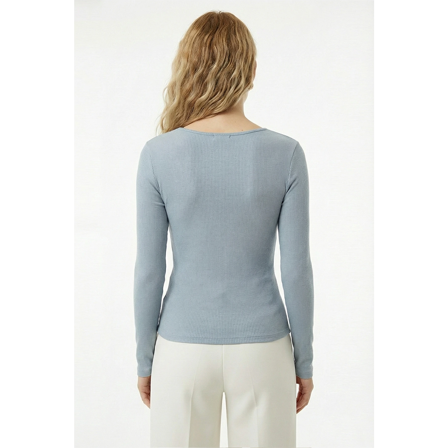 Light Blue Ribbed Square Neck Top | Montivo Pakistan