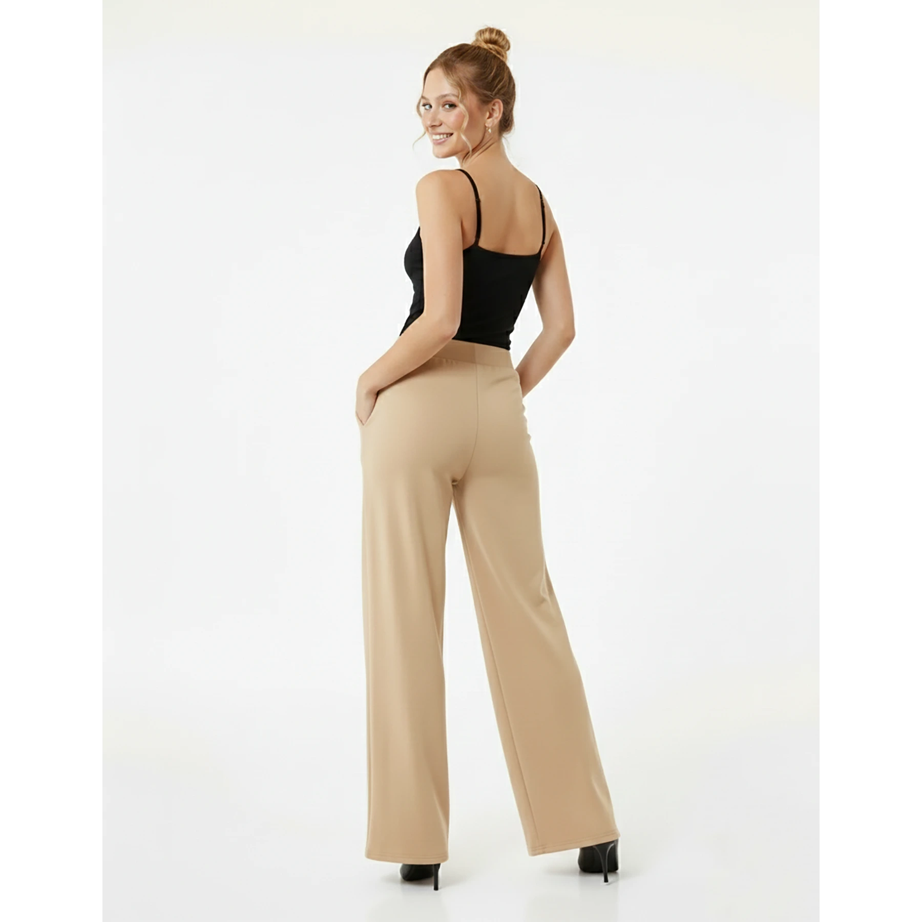 Beige Extra Wide Leg Trousers | Montivo Pakistan