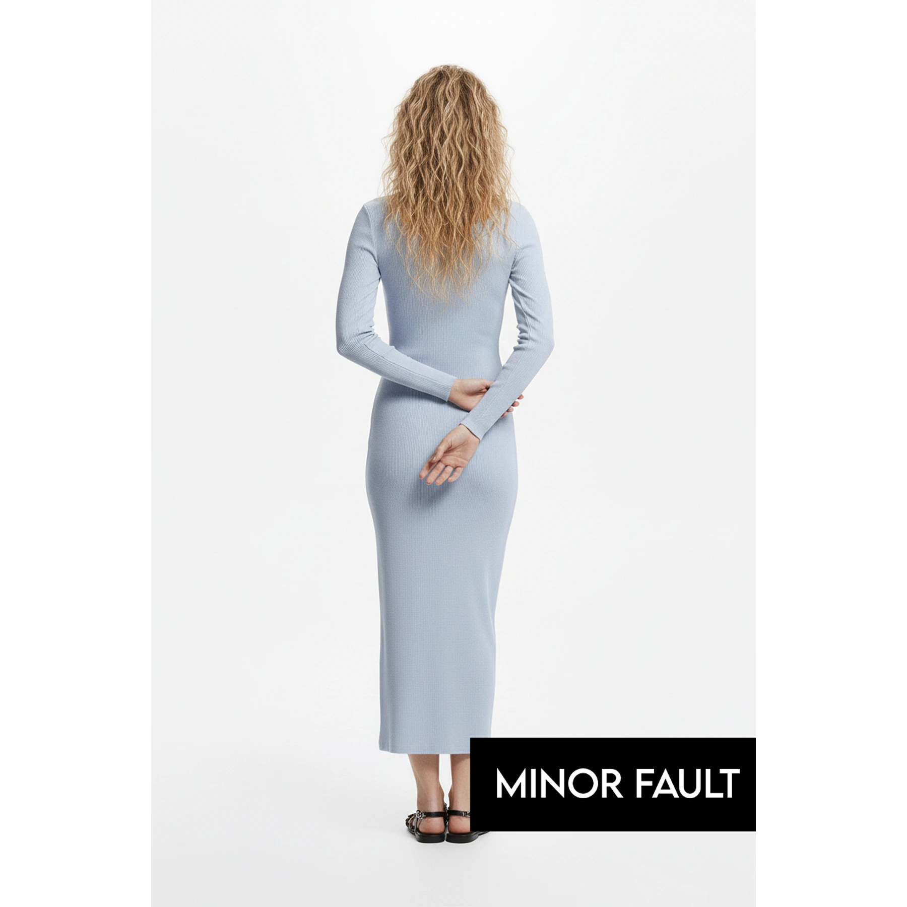 (Minor Fault) Light Blue Square Neck Bodycon Dress | Montivo Pakistan