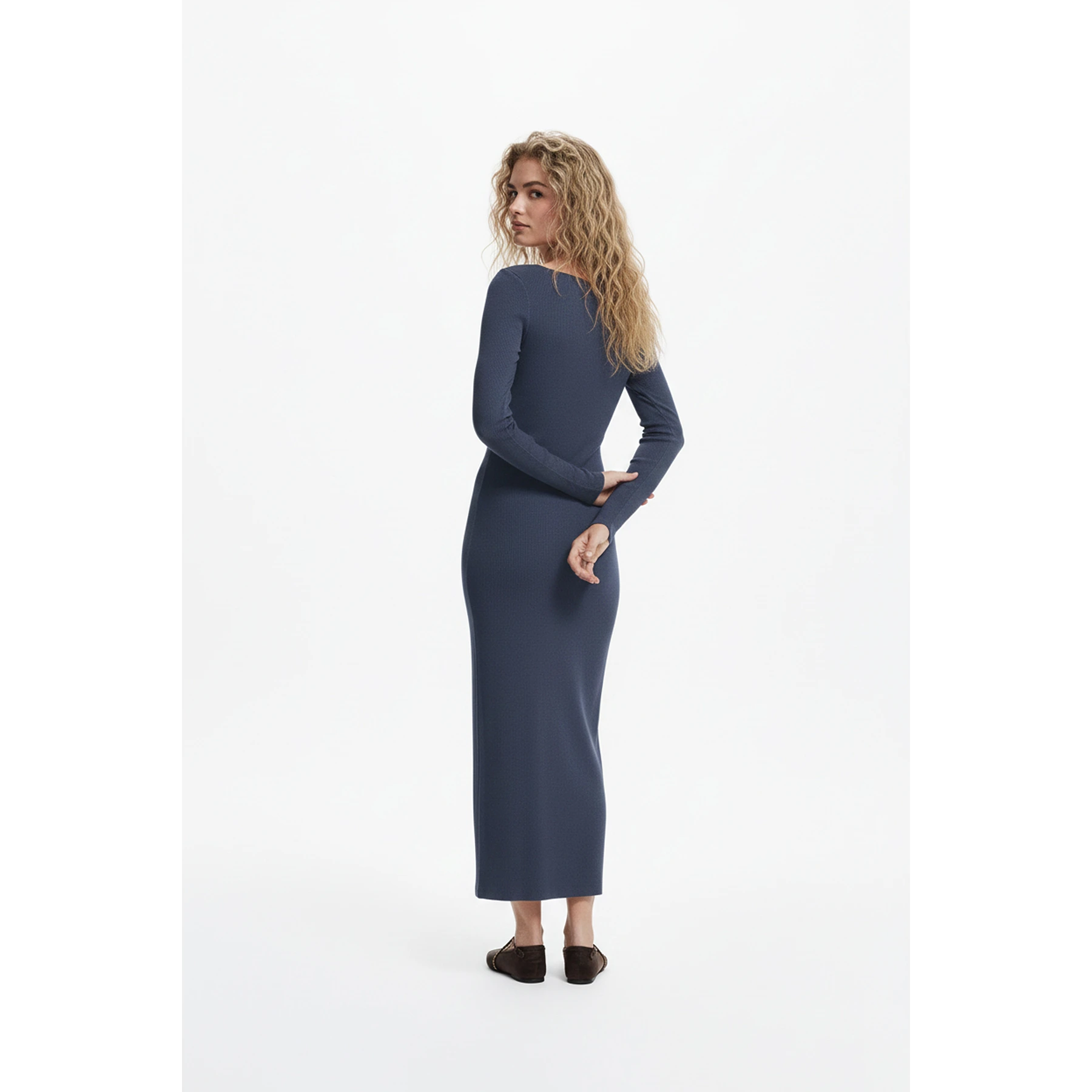 Blue Square Neck Bodycon Dress | Montivo Pakistan