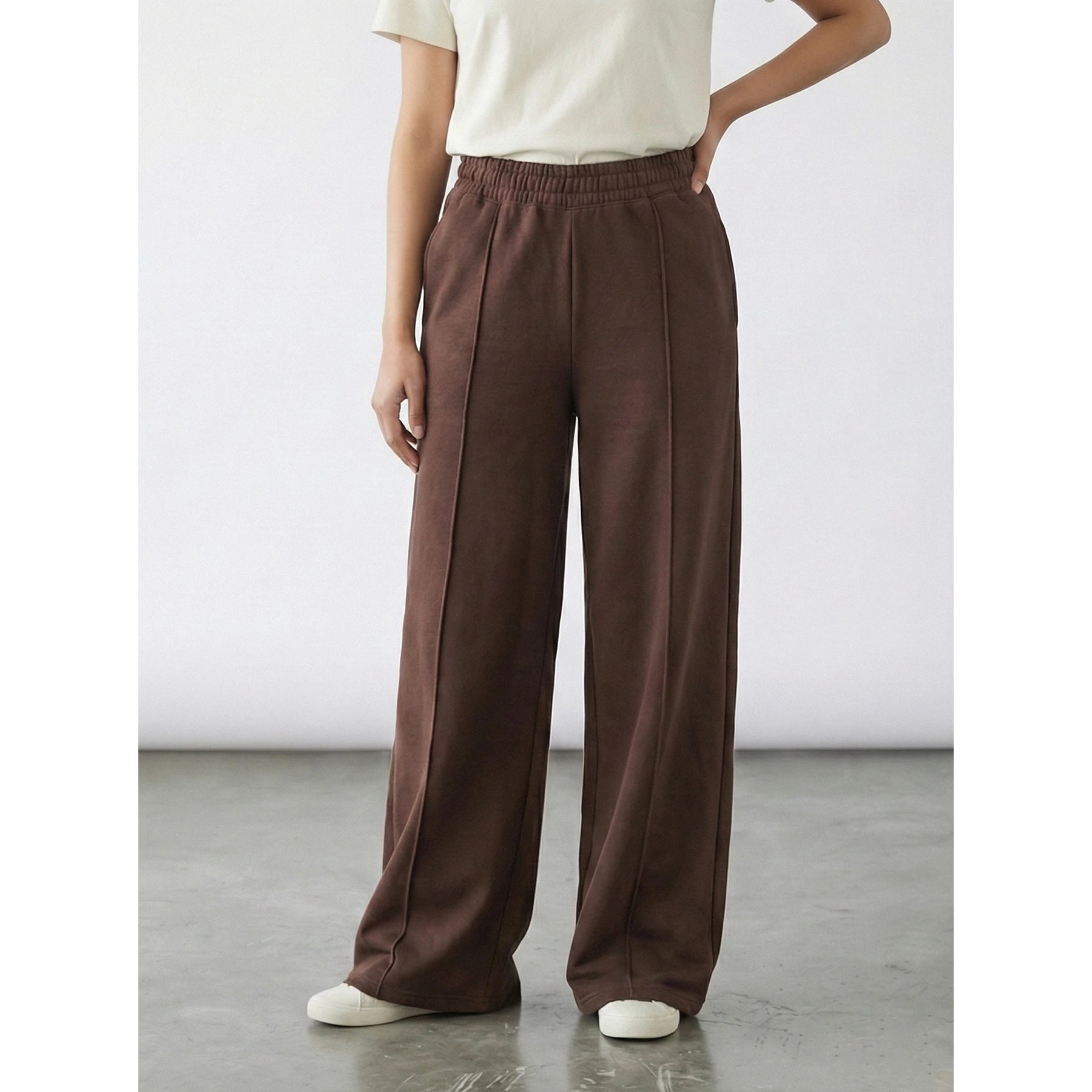 Brown Front Seam Wide Leg Trousers | Montivo Pakistan