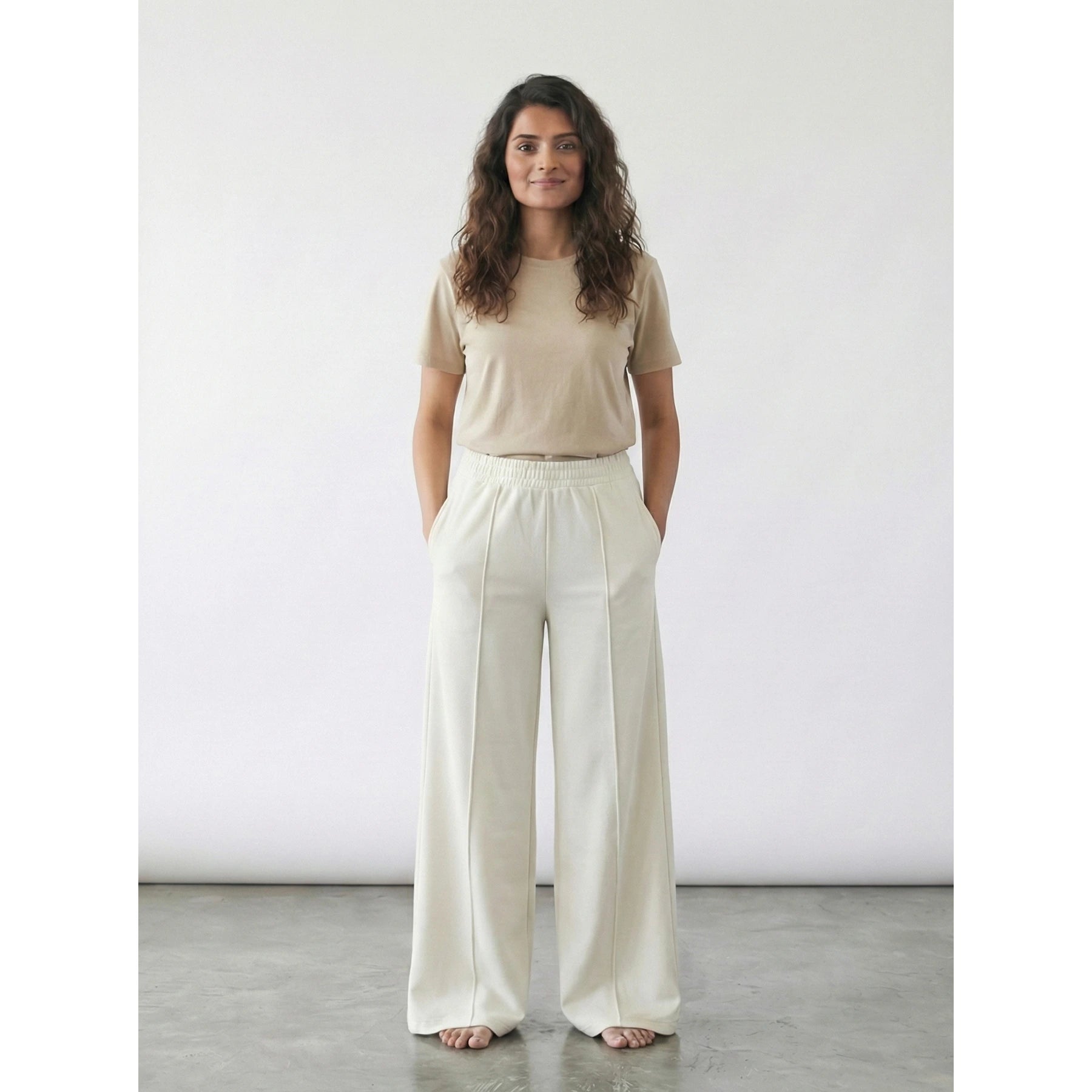 Off-White Front Seam Wide Leg Trousers | Montivo Pakistan