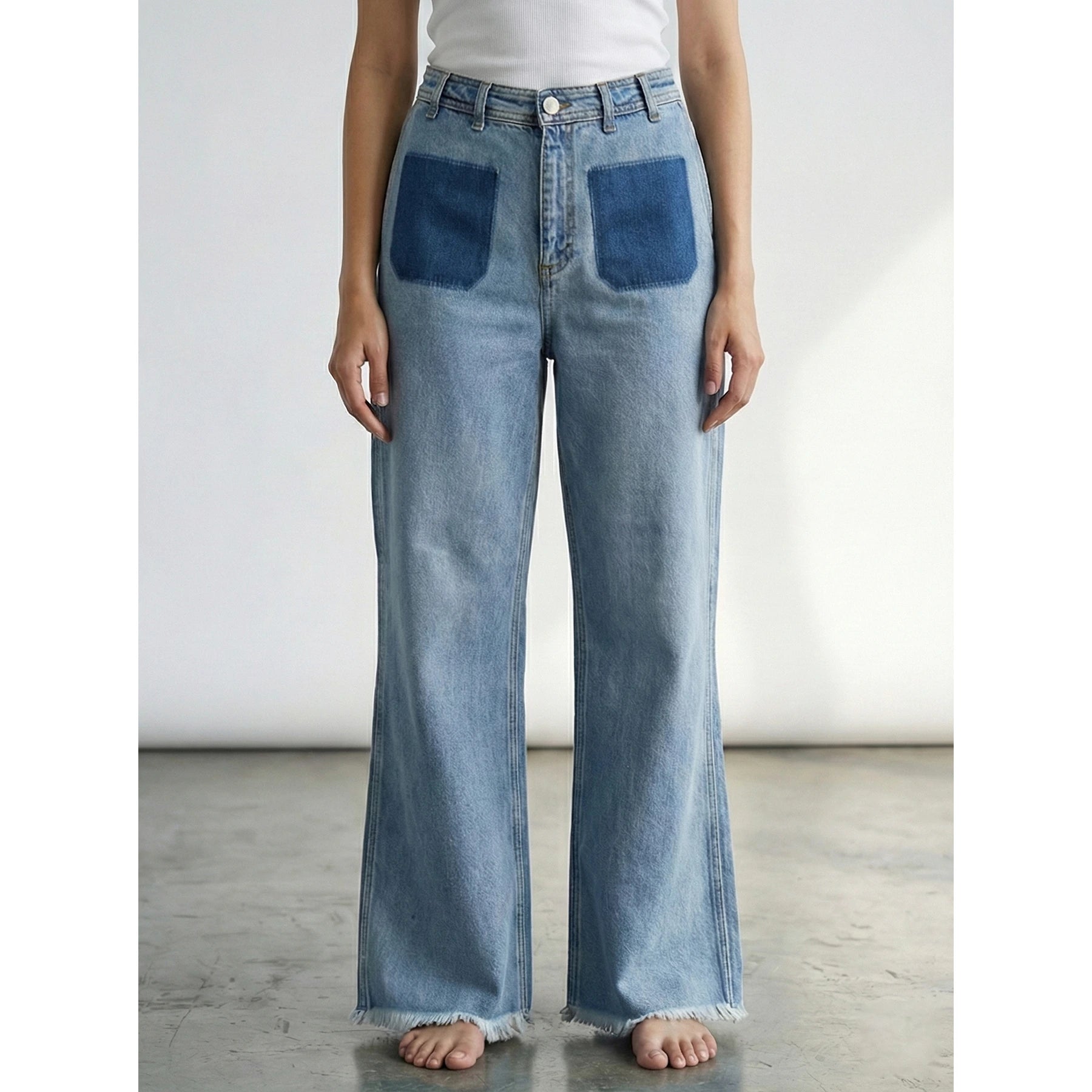 Light Blue Fake Pockets High Waist Jeans | Montivo Pakistan