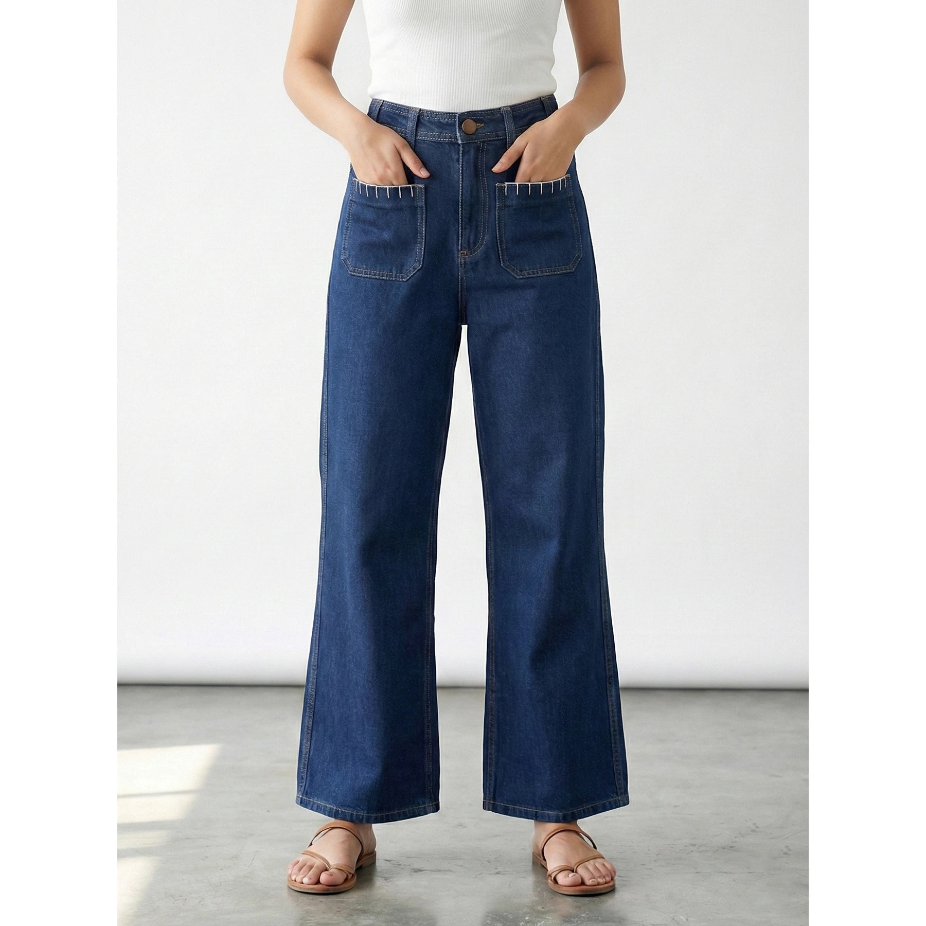 Dark Blue Patch Pocket High Waist Jeans | Montivo Pakistan