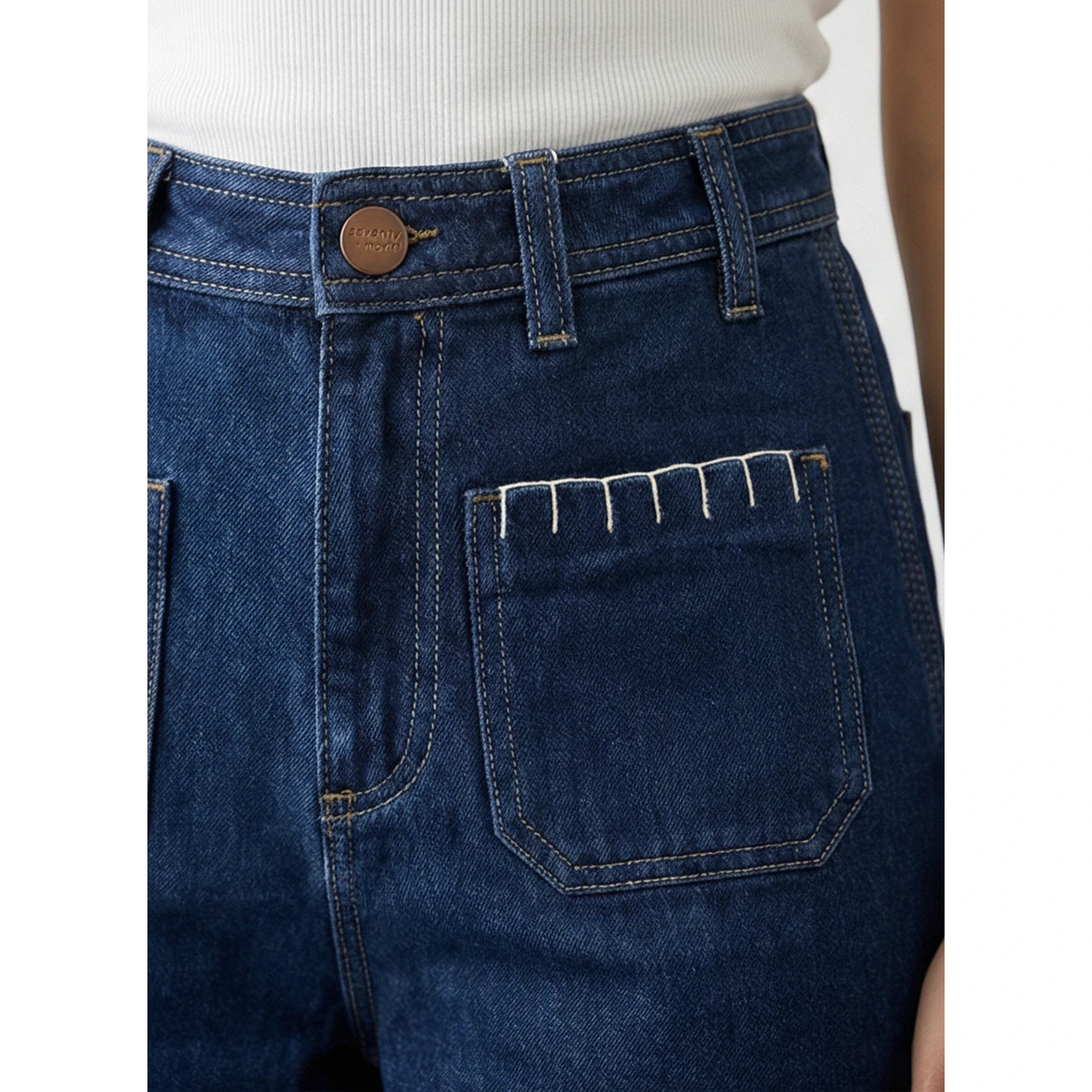 Dark Blue Patch Pocket High Waist Jeans | Montivo Pakistan