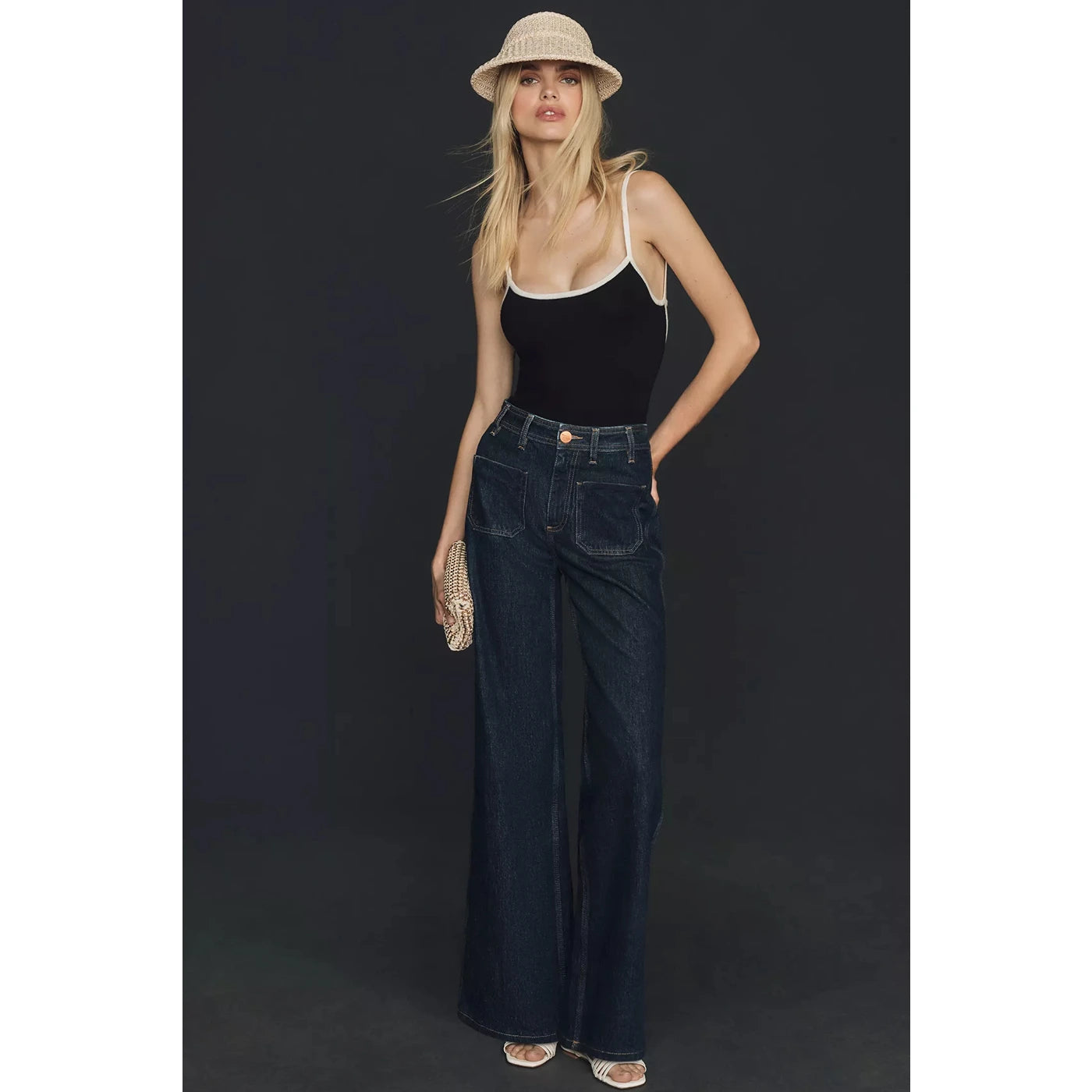 Dark Blue High Rise Wide Leg Jeans | Montivo Pakistan