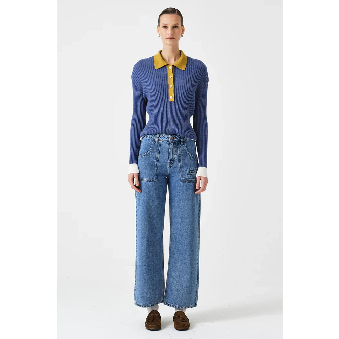 Mid Blue Cropped Wide Leg Jeans | Montivo Pakistan