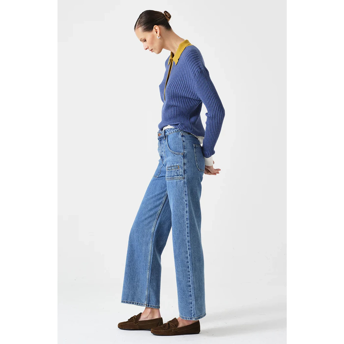 Mid Blue Cropped Wide Leg Jeans | Montivo Pakistan