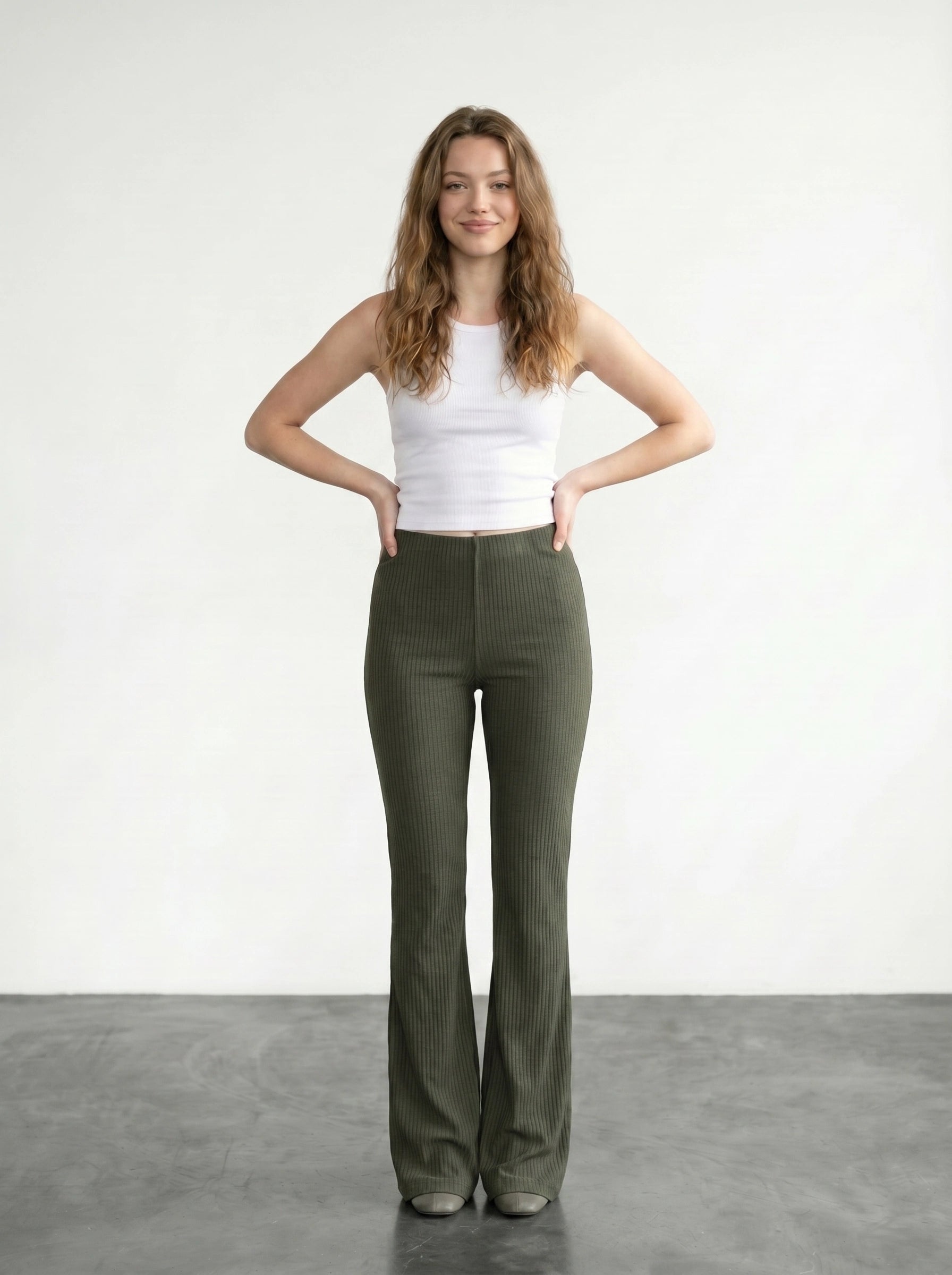 Green Drop Needle Flare Trousers | Montivo Pakistan