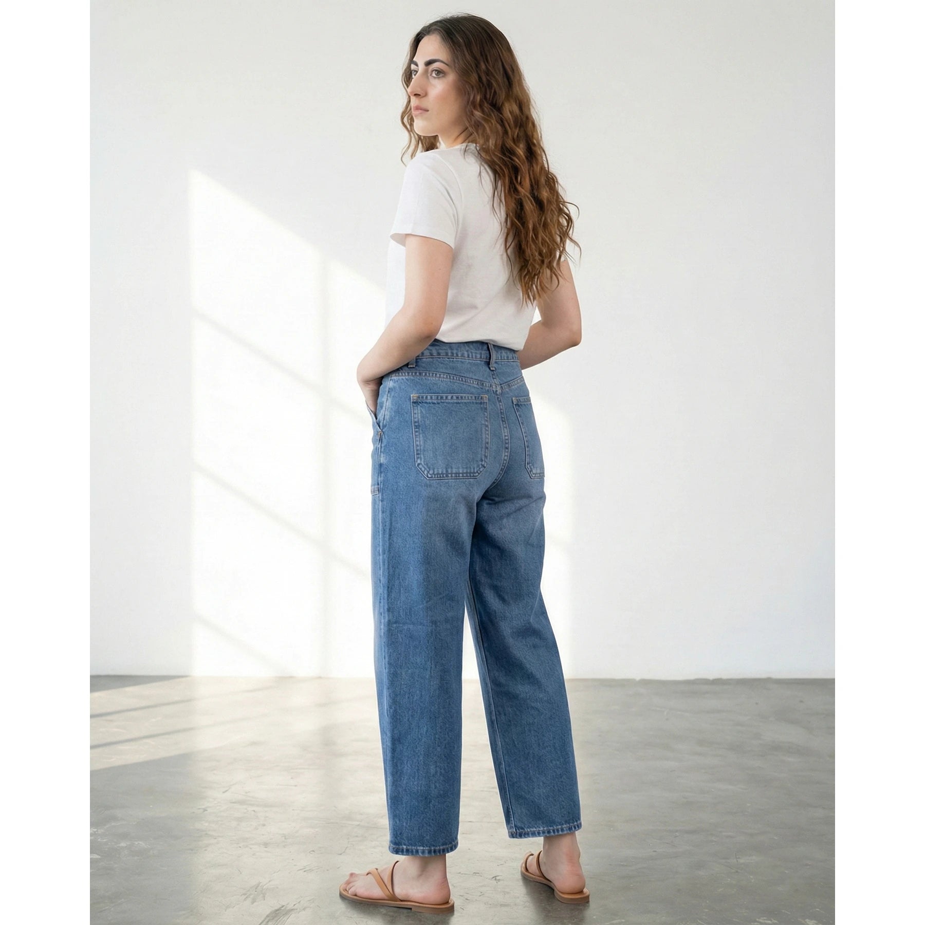 Mid Blue Cropped Wide Leg Jeans | Montivo Pakistan