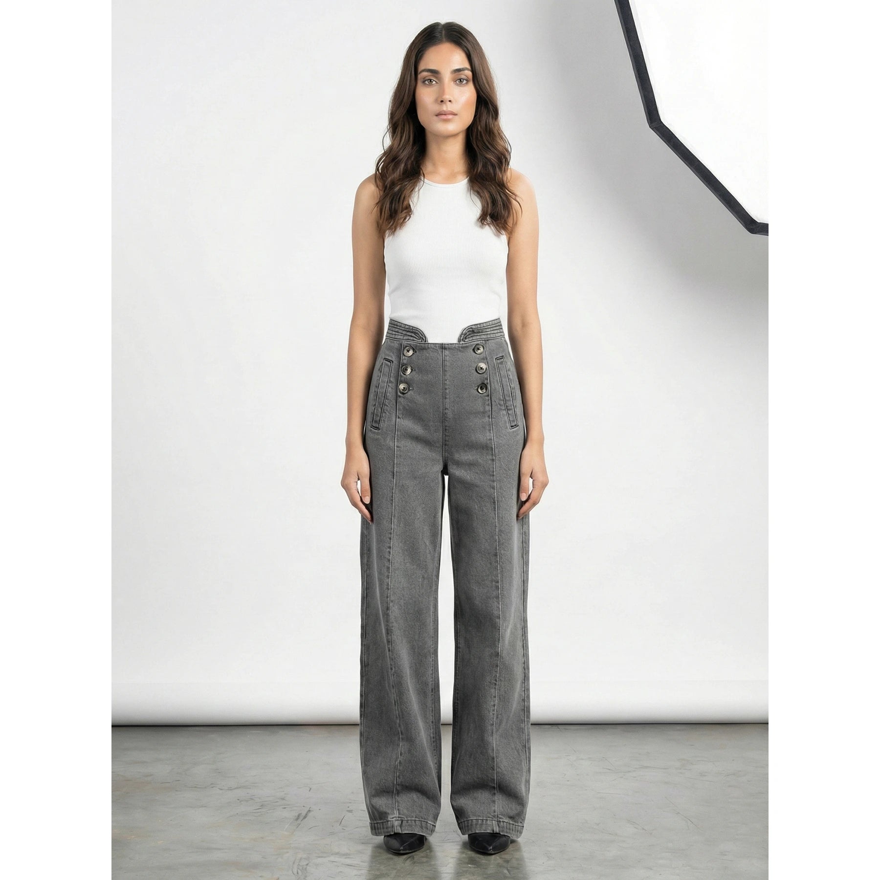 Grey Long Wide Leg Jeans | Montivo Pakistan