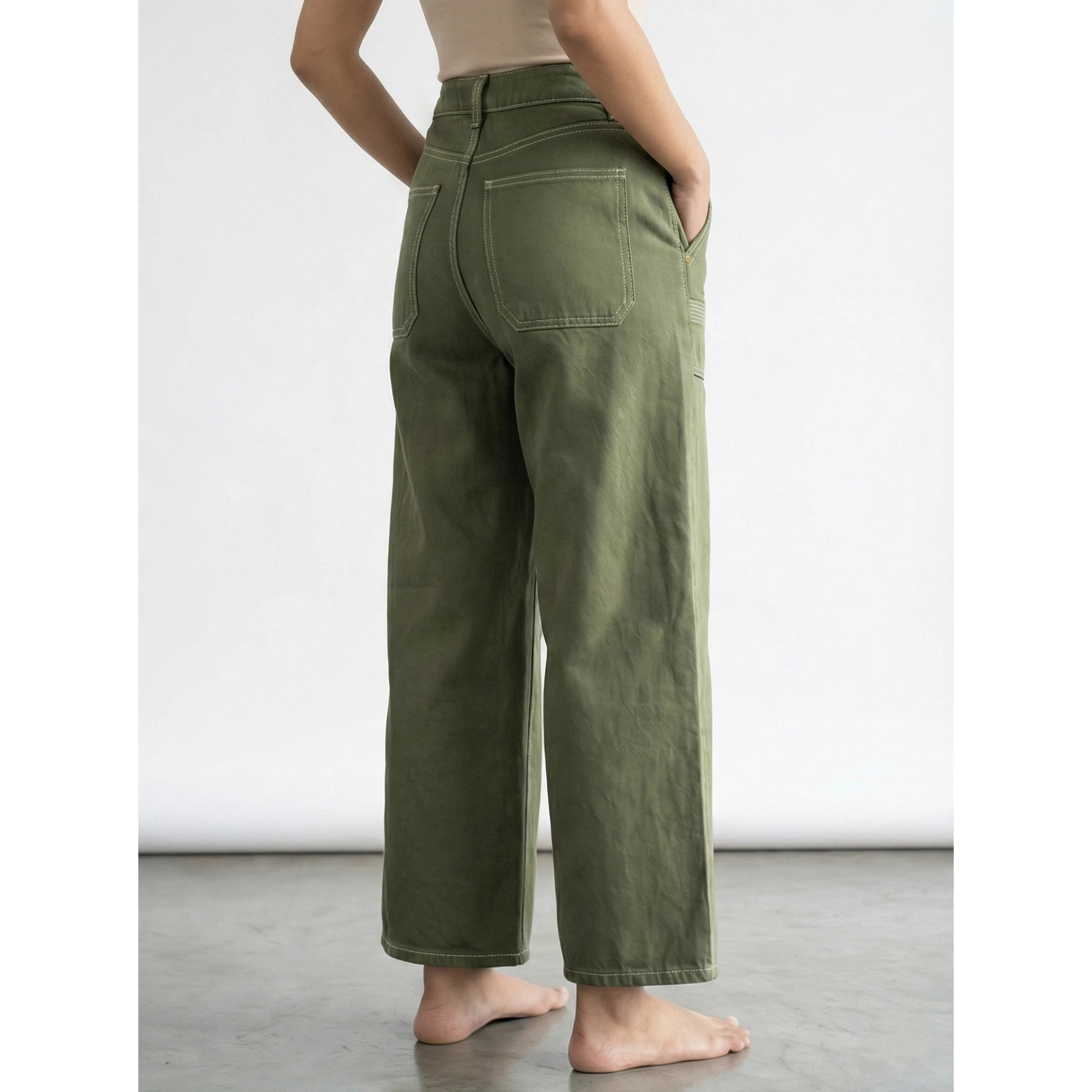 Olive Wide Leg Cropped Jeans | Montivo Pakistan