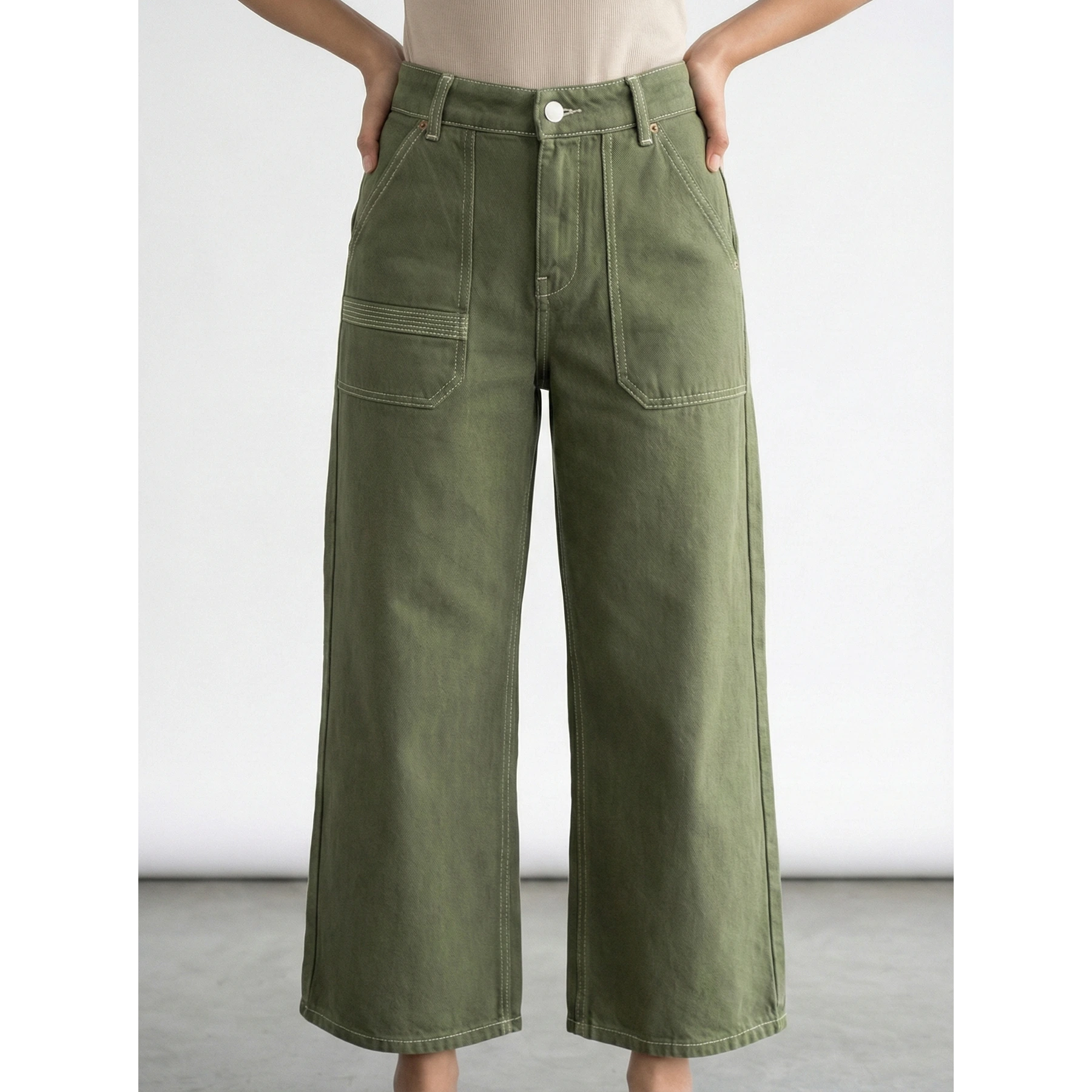 Olive Wide Leg Cropped Jeans | Montivo Pakistan