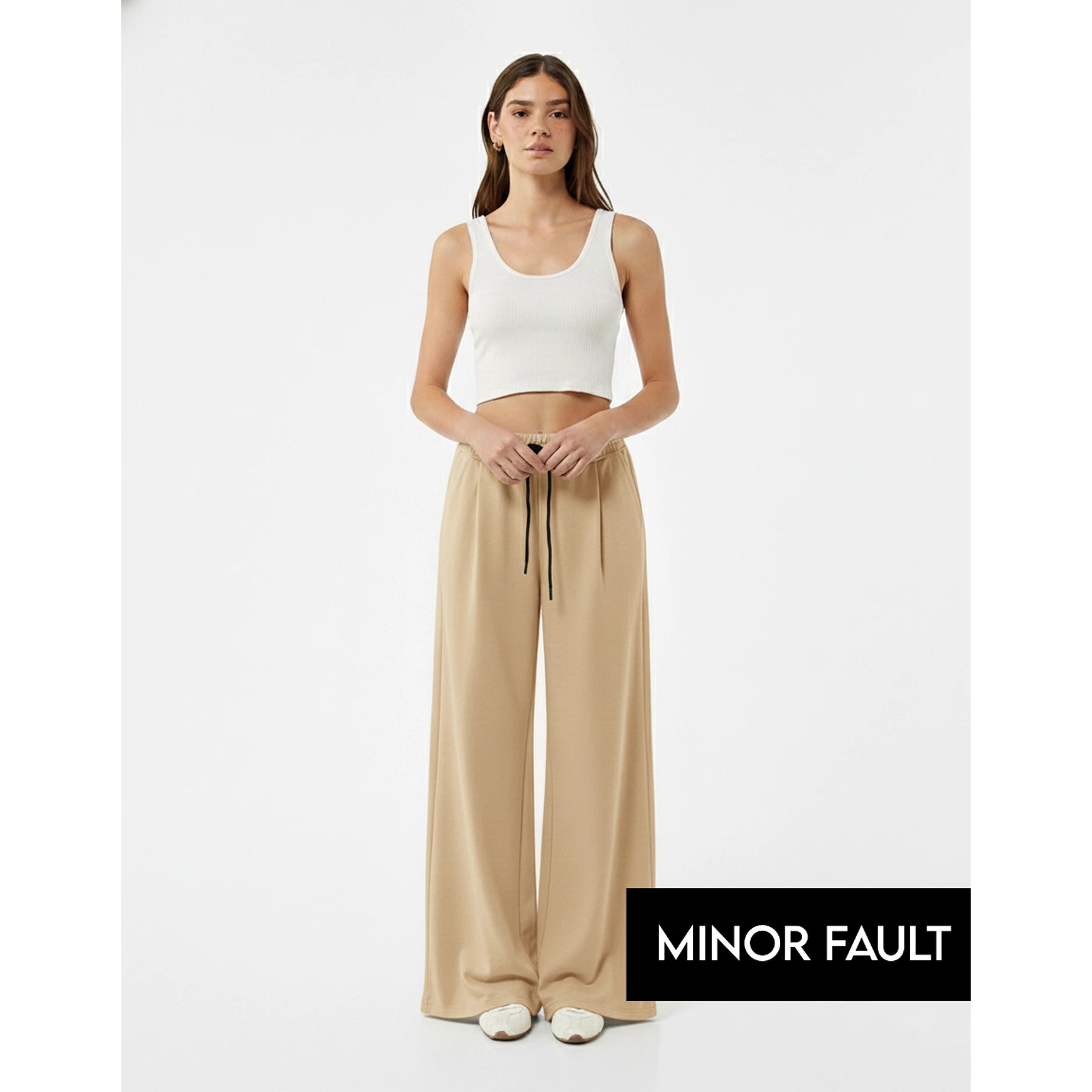 (Minor Fault) Beige Pleated Wide Leg Trousers | Montivo Pakistan