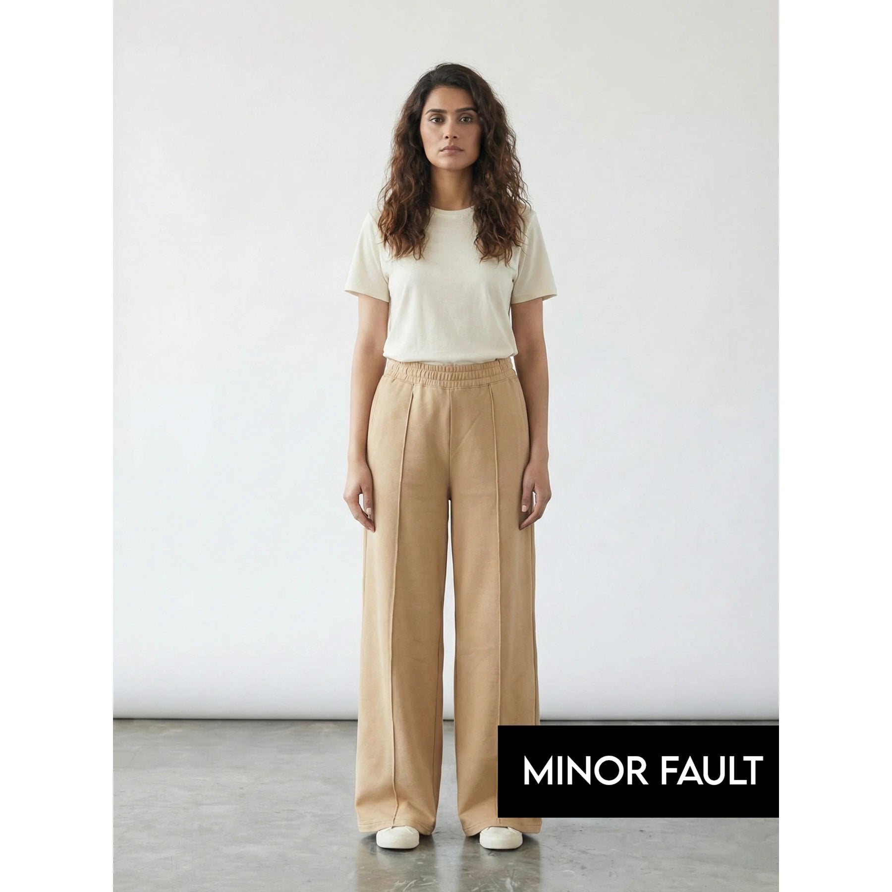 (Minor Fault) Beige Front Seam Wide Leg Trousers | Montivo Pakistan