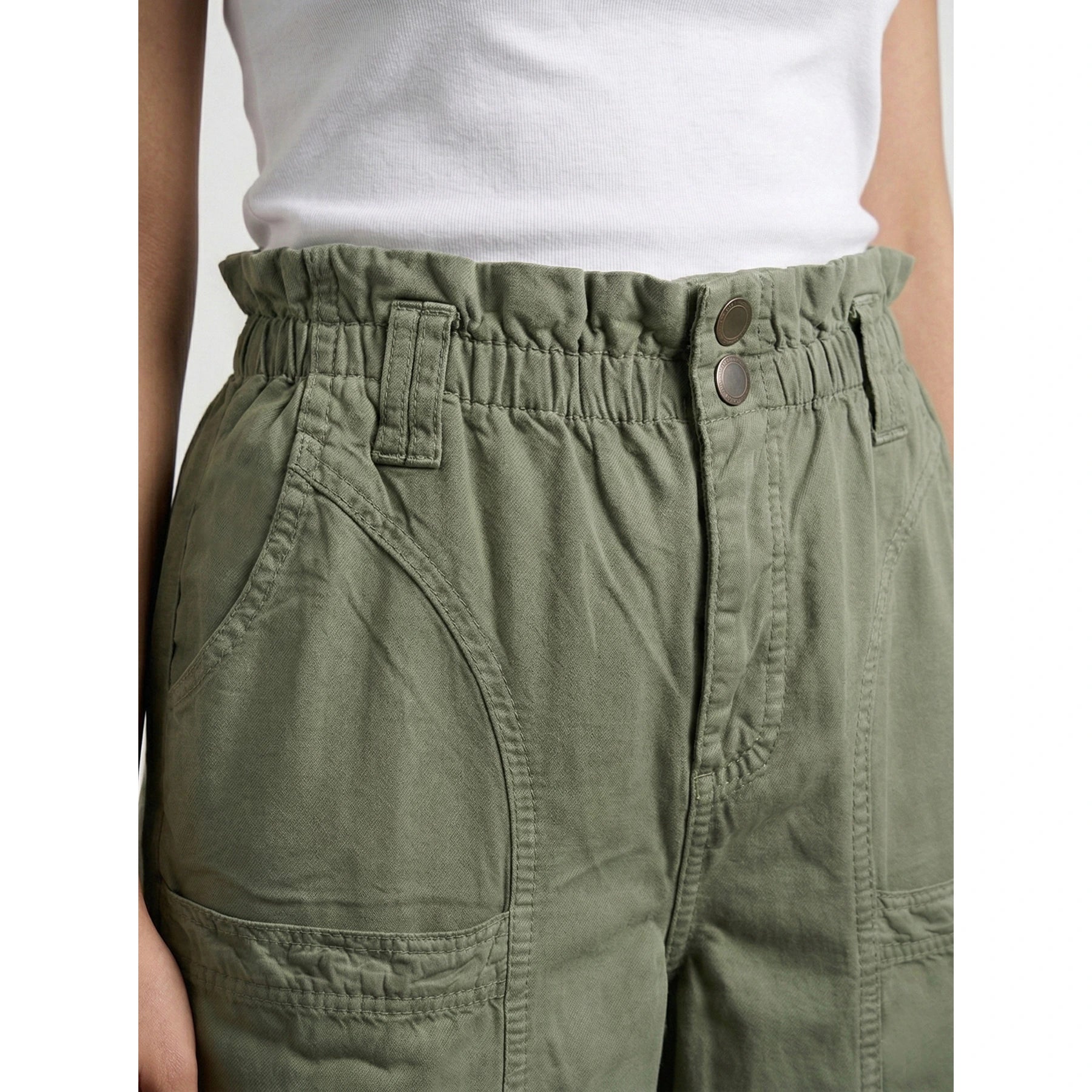 Olive Wide Leg Paper Bag Culottes Jeans | Montivo Pakistan