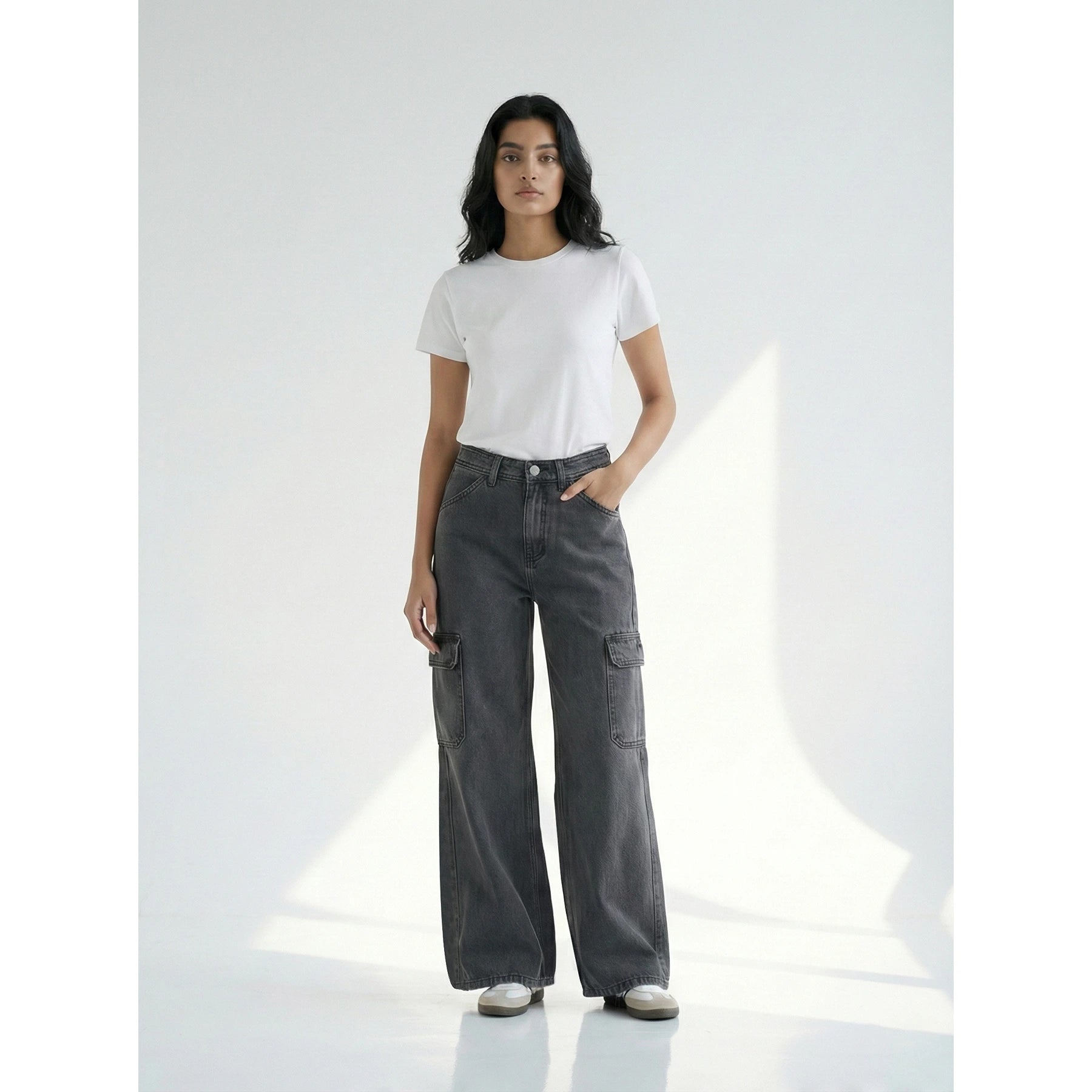Charcoal Wide Leg Cargo Jeans | Montivo Pakistan
