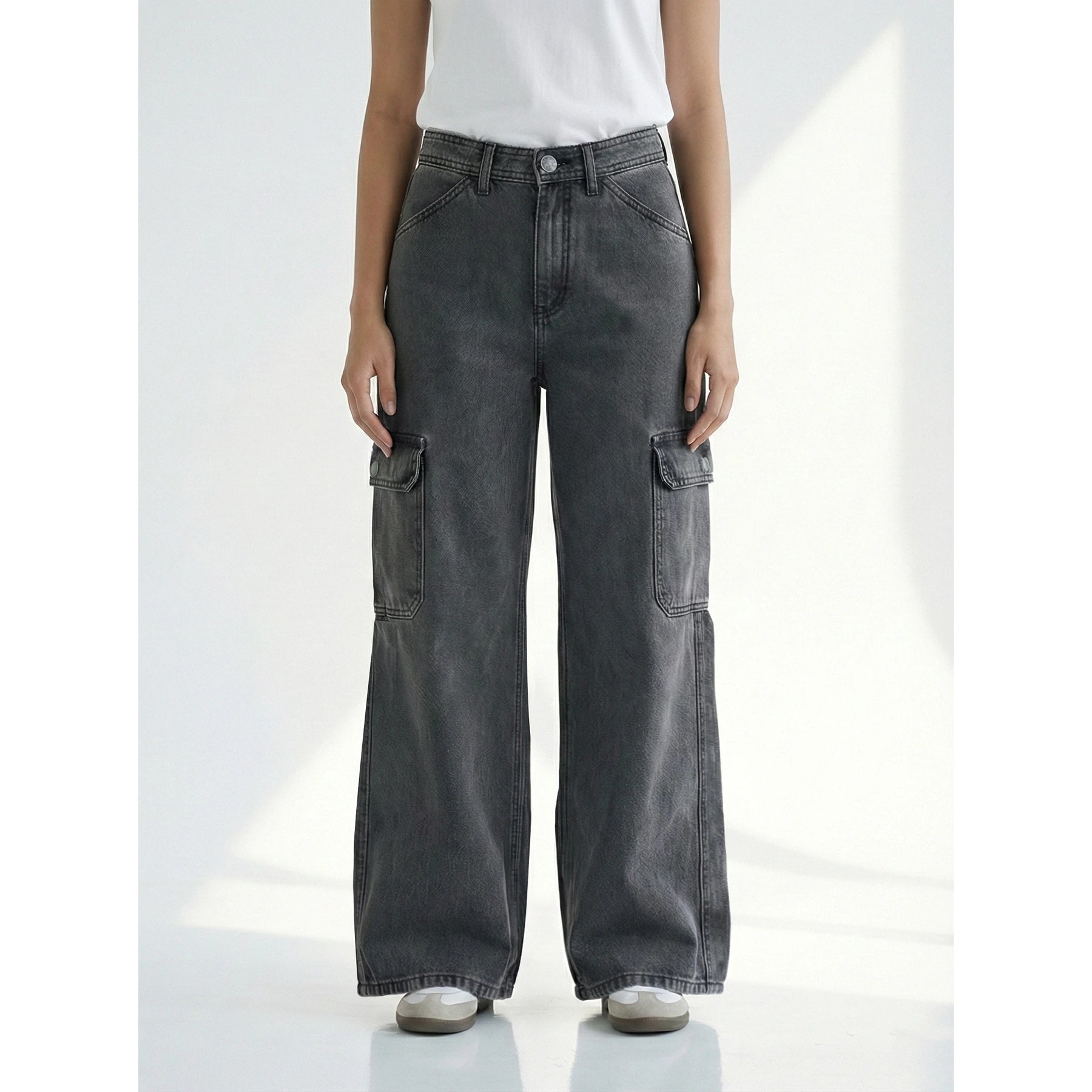 Charcoal Wide Leg Cargo Jeans | Montivo Pakistan