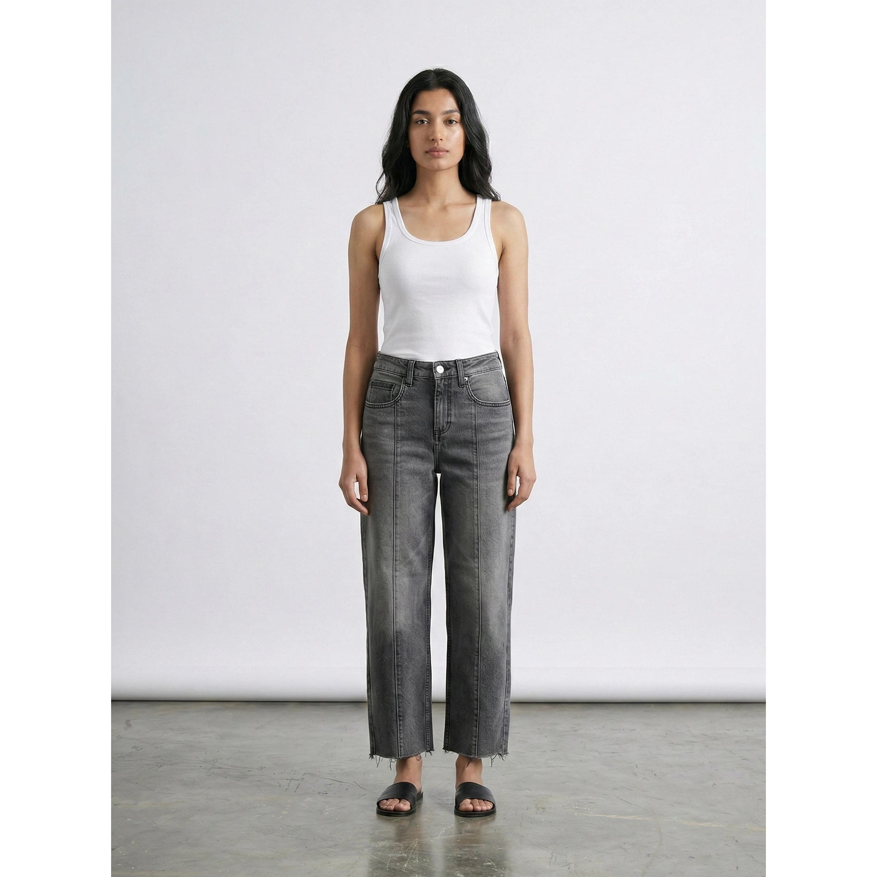Grey Front Seam Relaxed Jeans | Montivo Pakistan