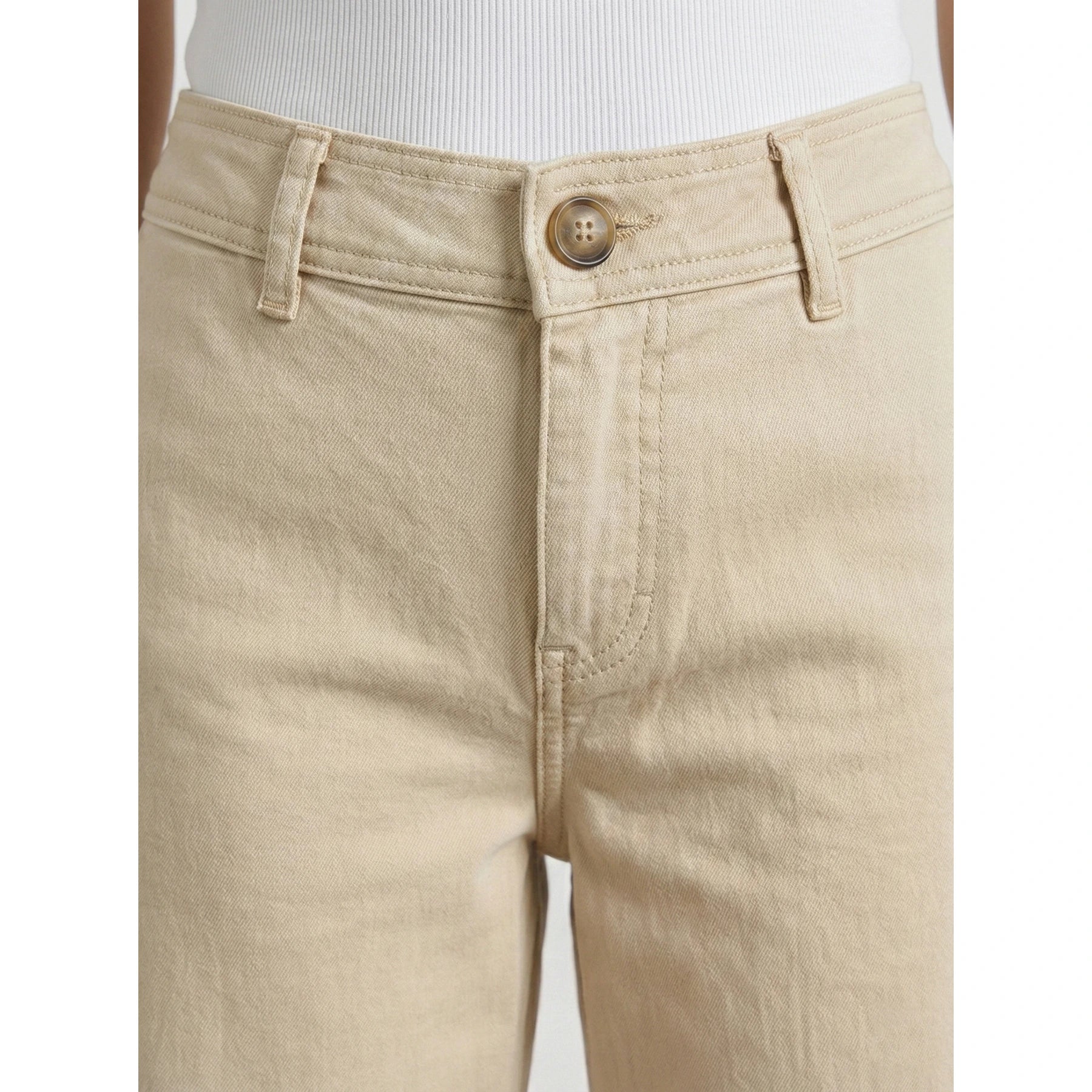 Ecru Frayed Hem Wide Leg Jeans | Montivo Pakistan