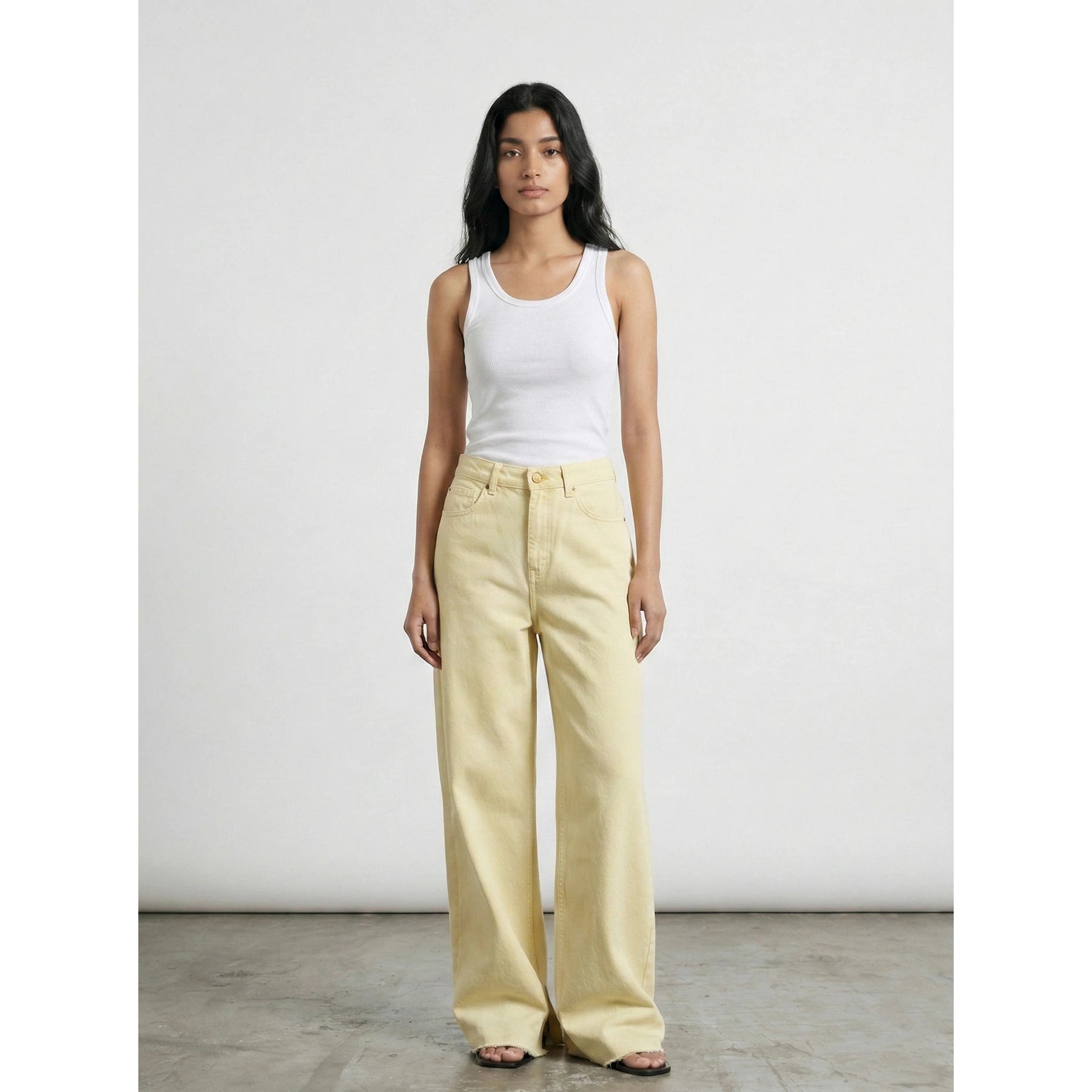 Yellow Frayed Hem Wide Leg Jeans | Montivo Pakistan