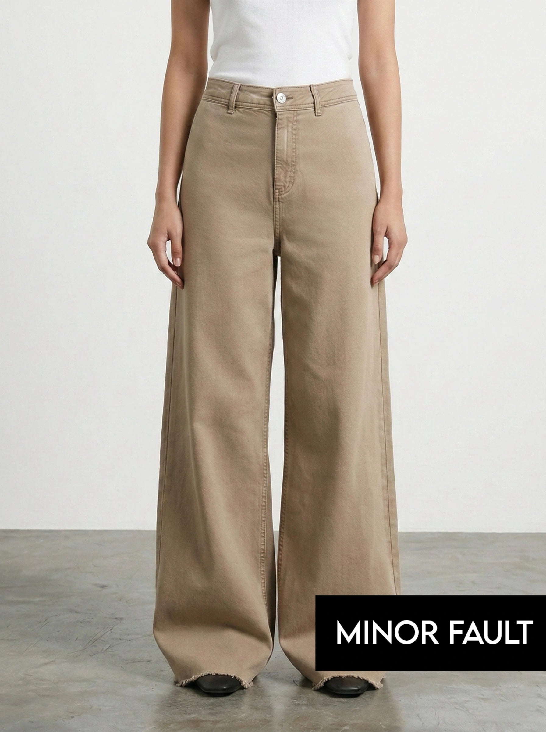 (Minor Fault) Light Brown Frayed Hem Wide Leg Jeans | Montivo Pakistan