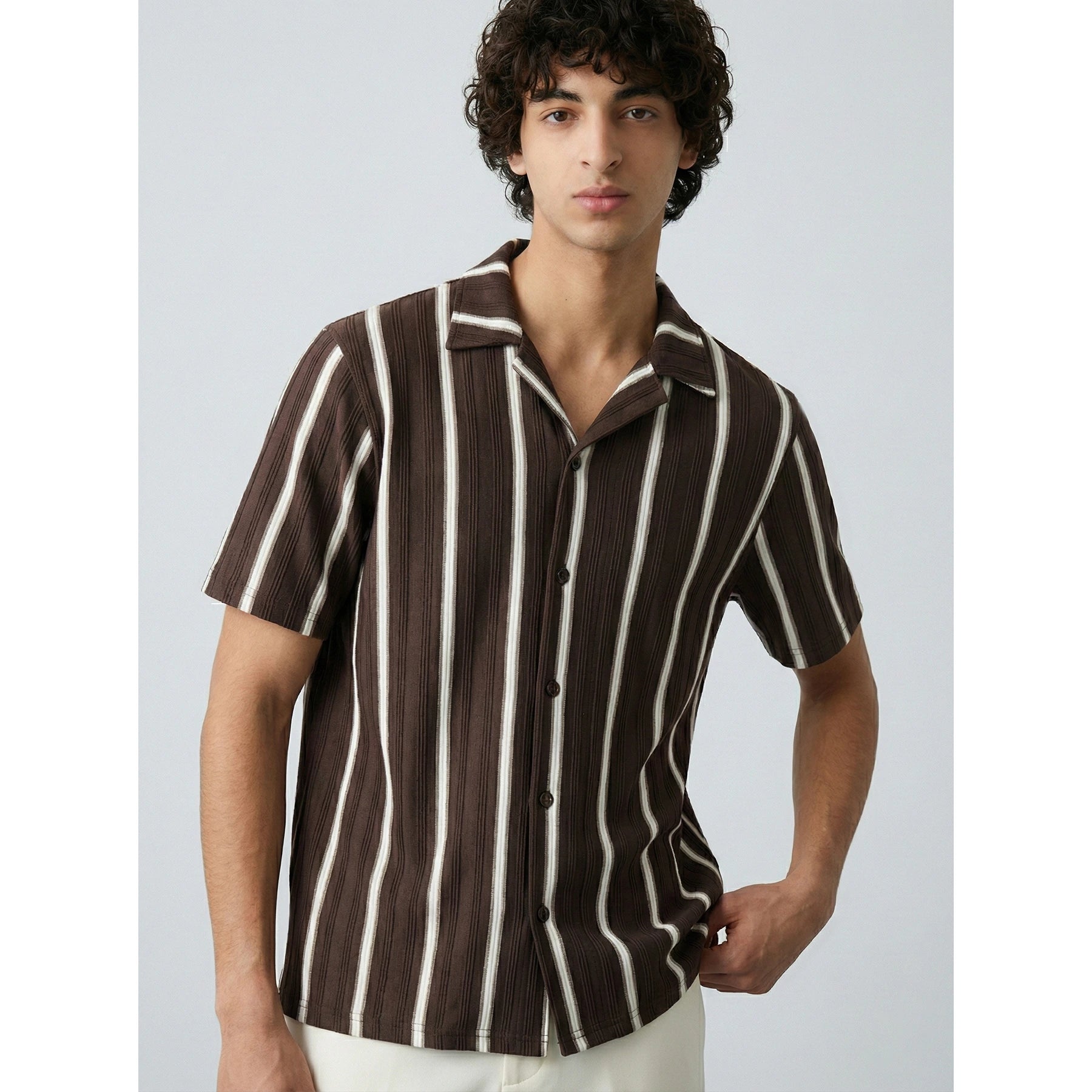 Brown Stripes Cuban Shirt | Montivo Pakistan