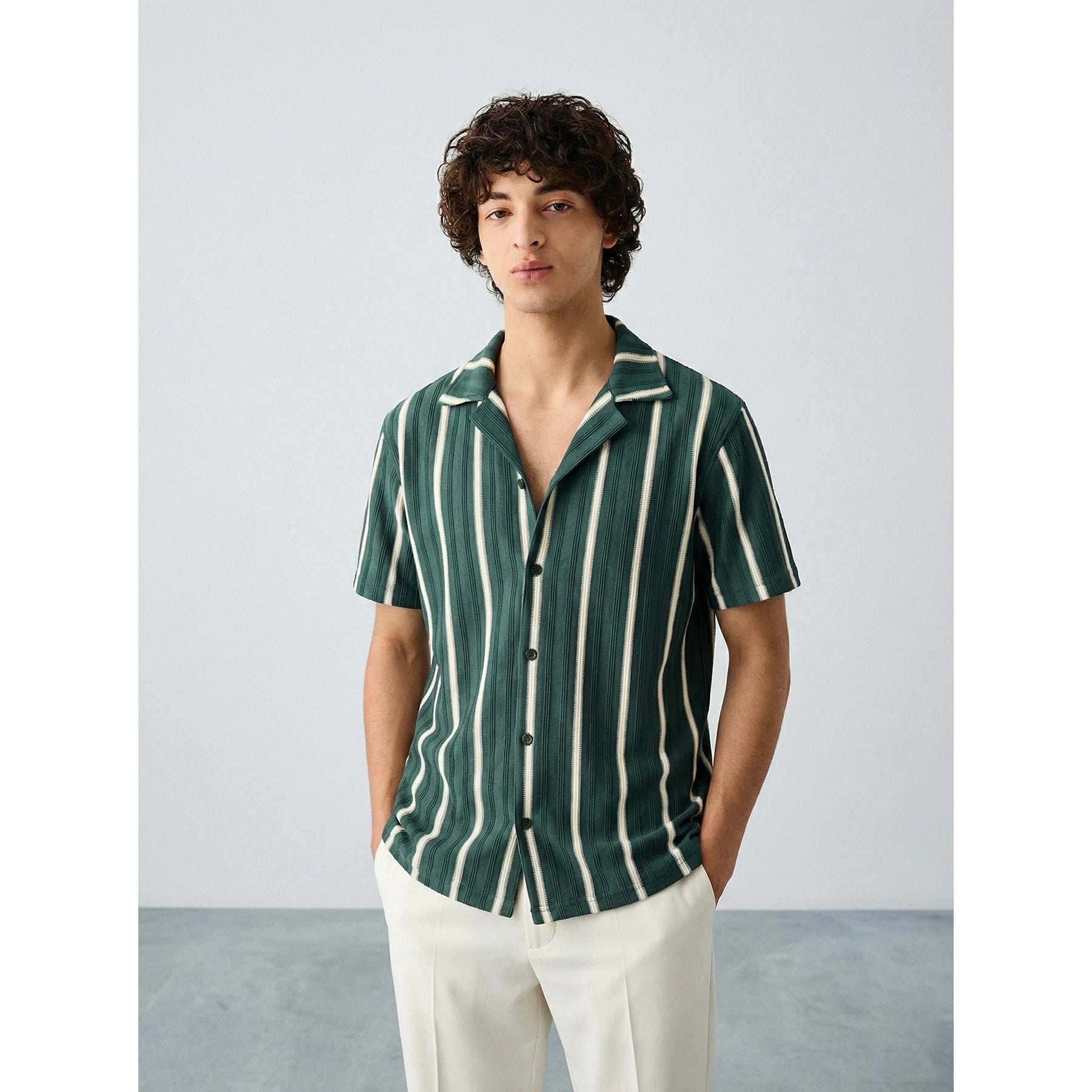 Green Stripes Cuban Shirt | Montivo Pakistan