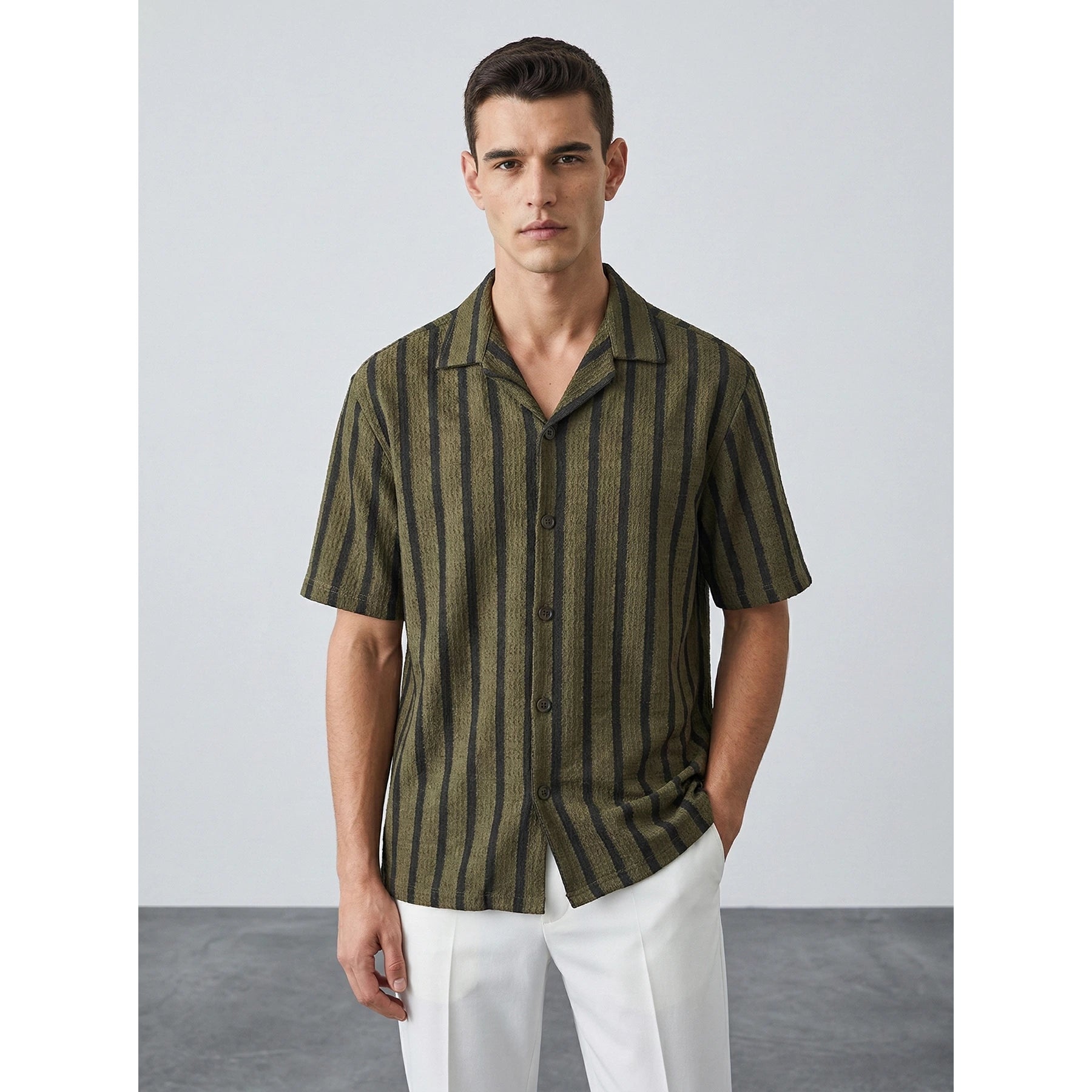 Olive Textured Cuban Shirt | Montivo Pakistan