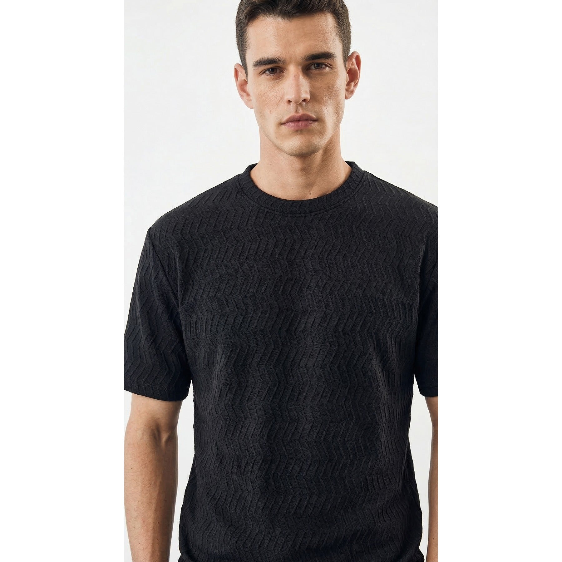 Black Textured Crew Neck Tshirt | Montivo Pakistan