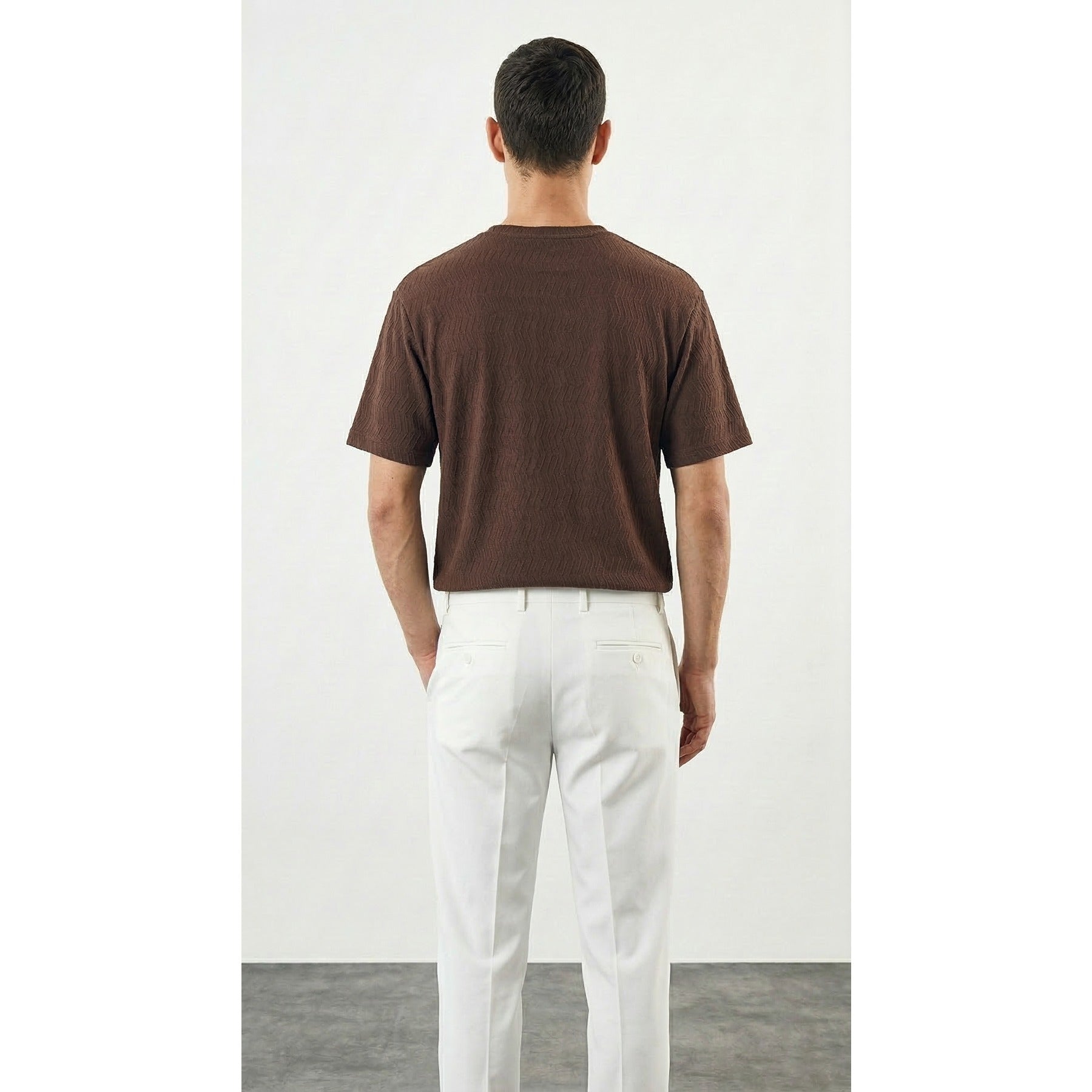 Brown Textured Crew Neck Tshirt | Montivo Pakistan