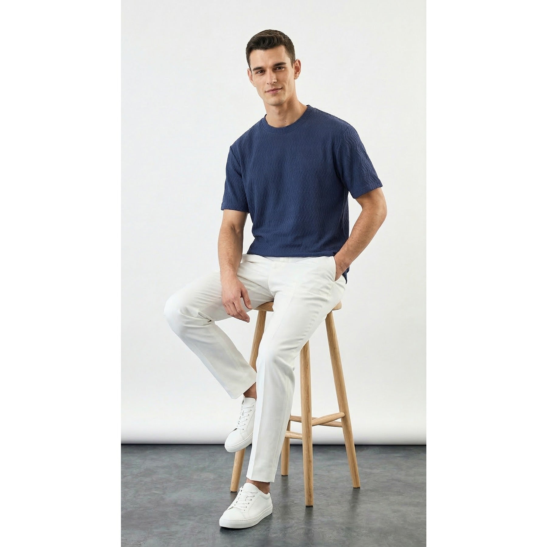 Blue Textured Crew Neck Tshirt | Montivo Pakistan