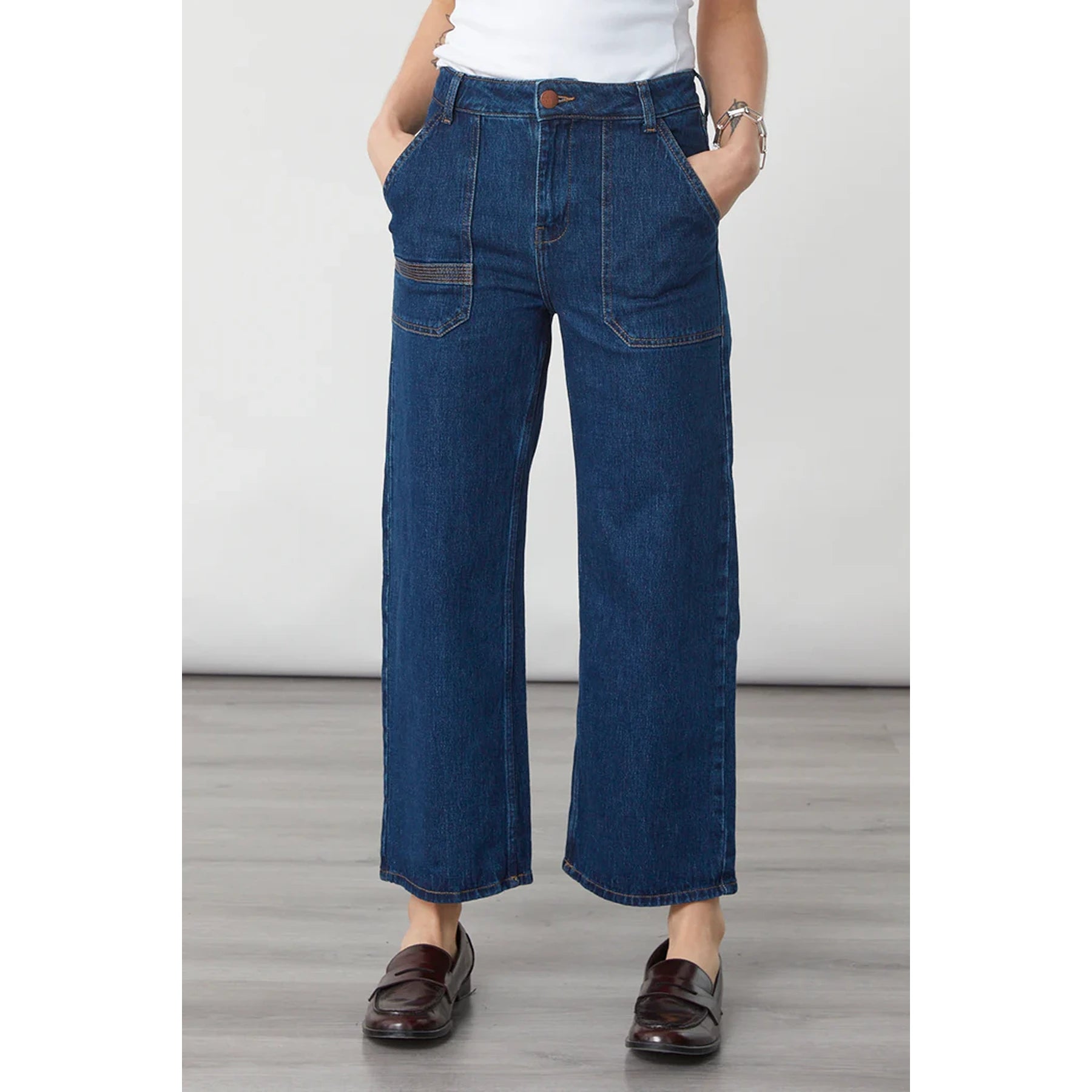 Dark Blue Cropped Wide Leg Jeans | Montivo Pakistan