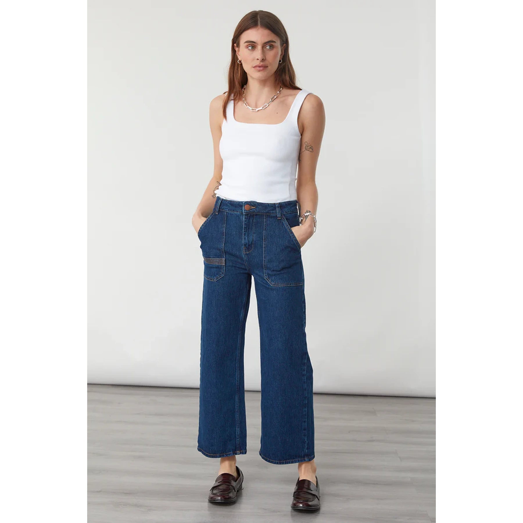 Dark Blue Cropped Wide Leg Jeans | Montivo Pakistan