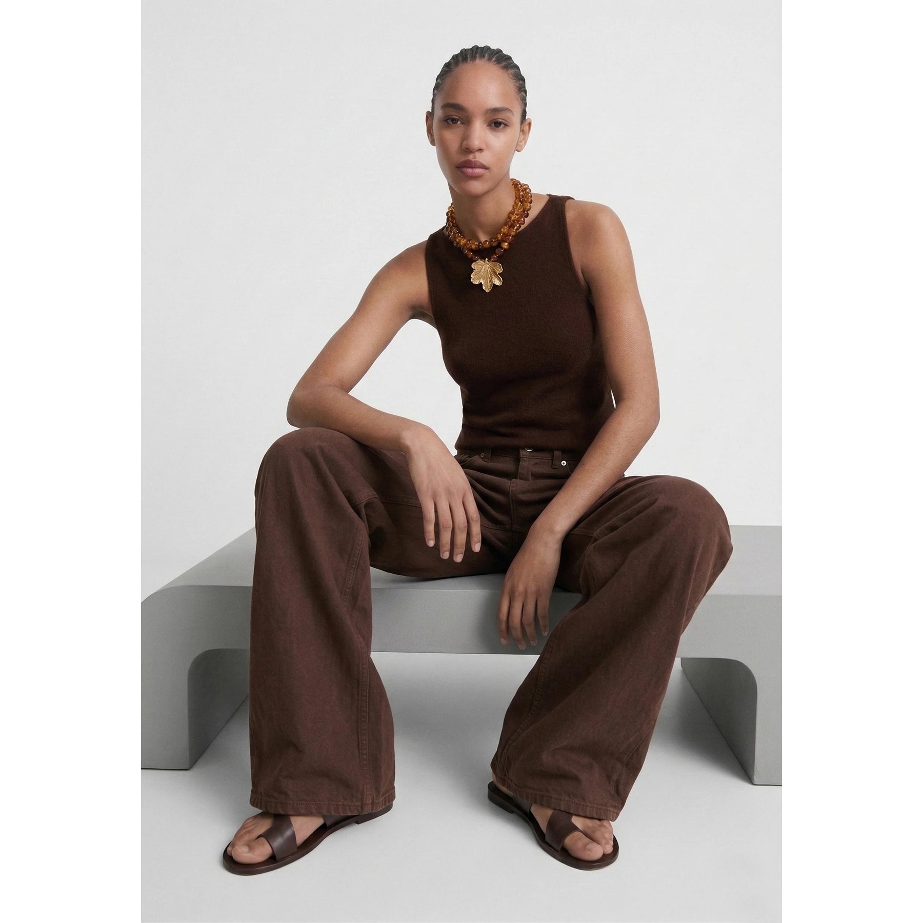 Brown Long Wide Leg Jeans | Montivo Pakistan