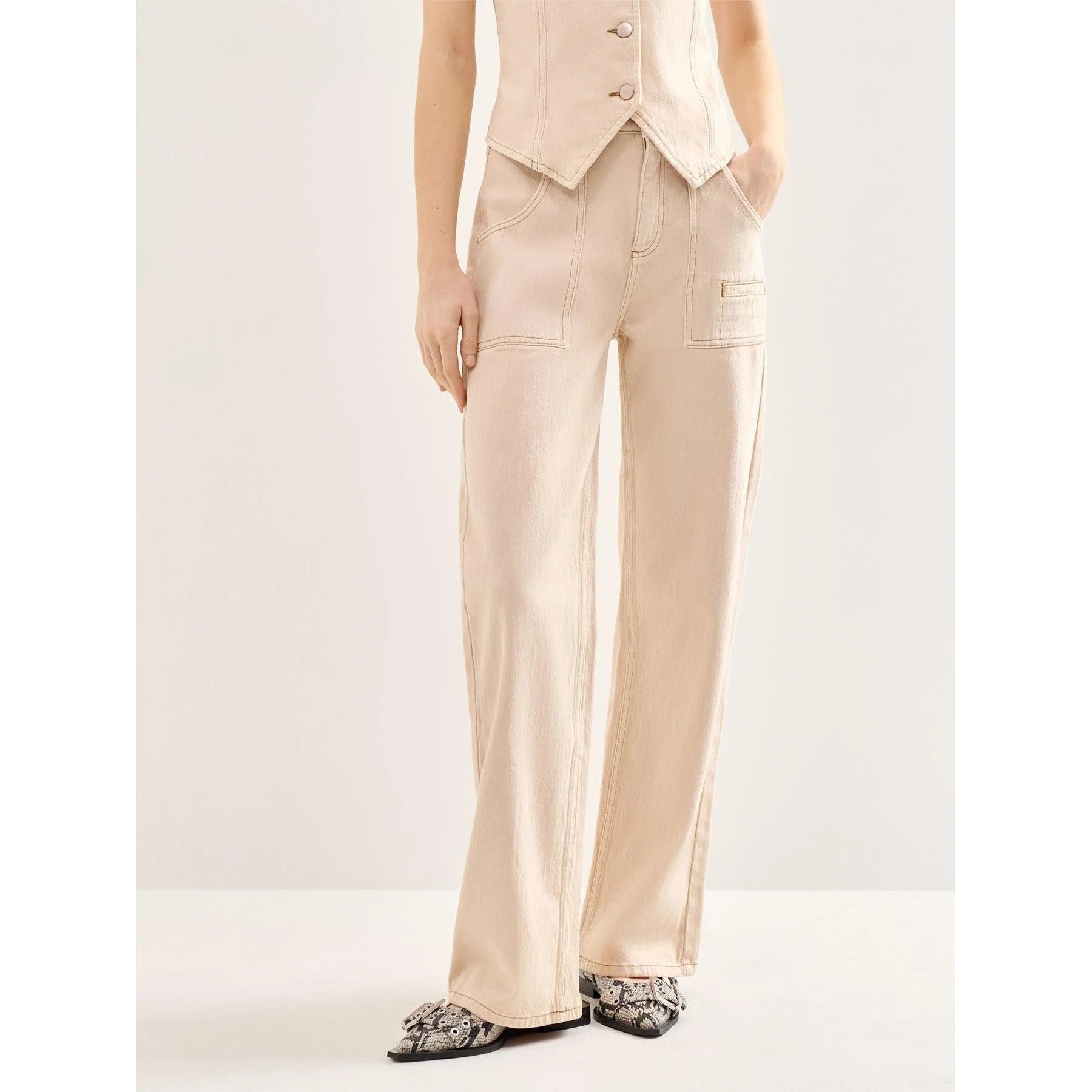 Ecru Wide Leg Jeans | Montivo Pakistan