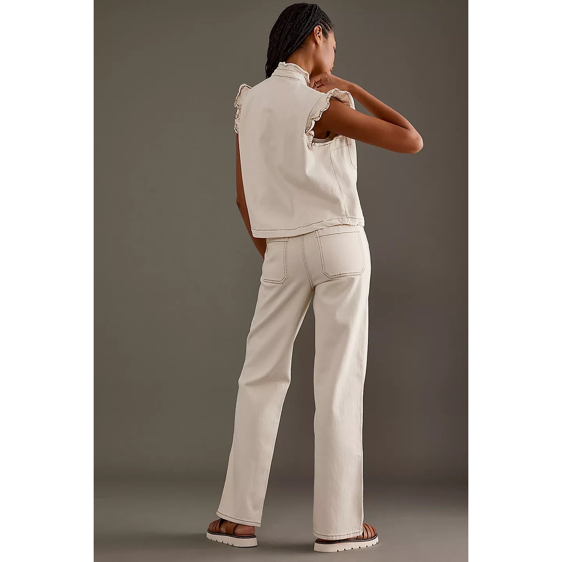 Ecru Wide Leg Front Pocket Jeans | Montivo Pakistan