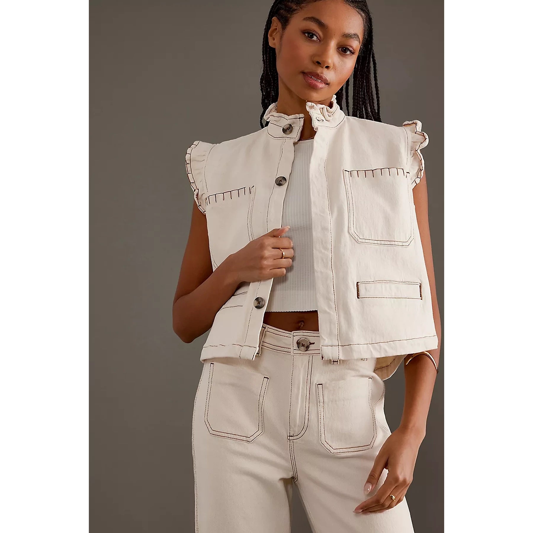 Ecru Wide Leg Front Pocket Jeans | Montivo Pakistan